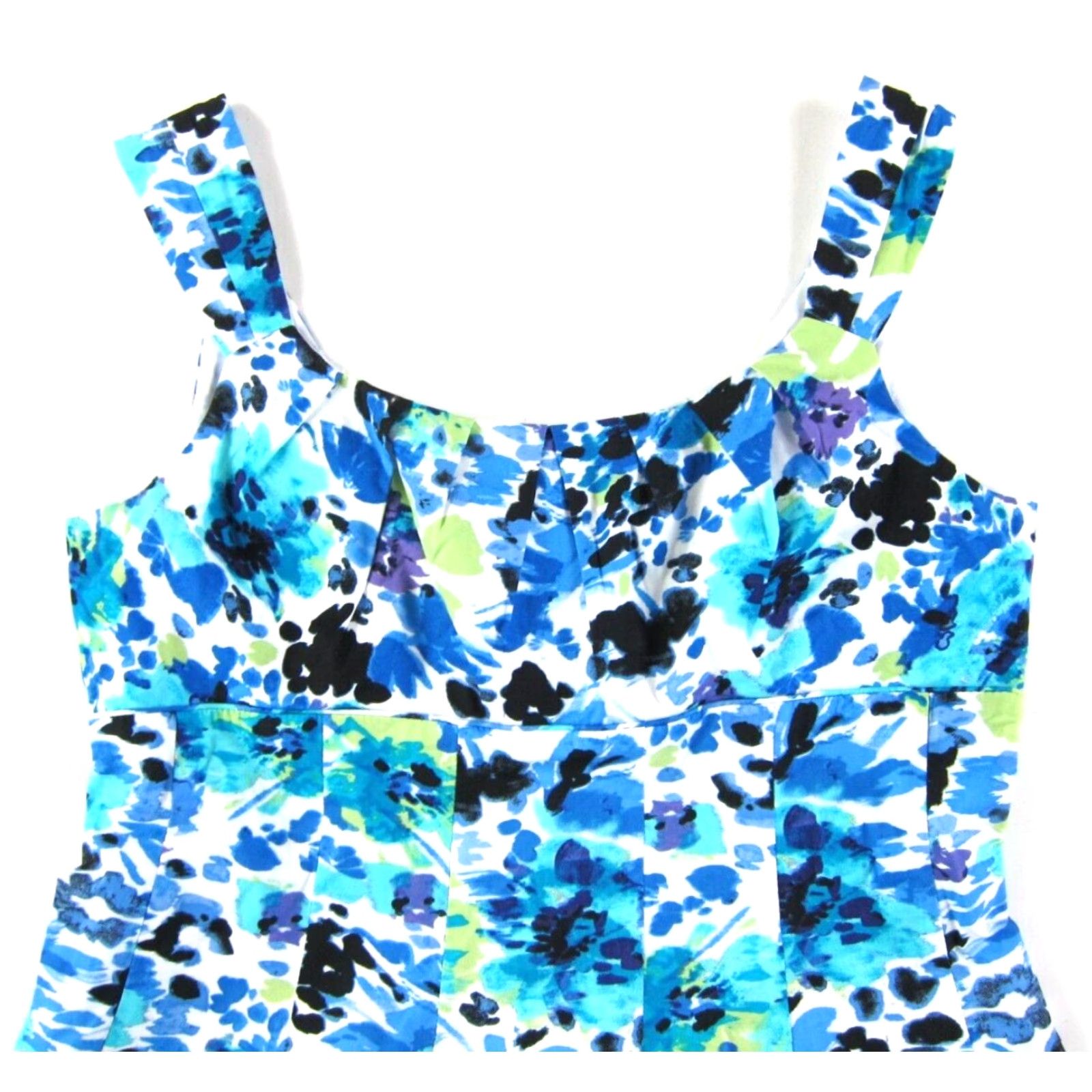 Madison Madison Leigh Blue Green Black White Floral Cotton Stretch Sheath Tank Dress 10P Size L / US 10 / IT 46 - 4 Thumbnail