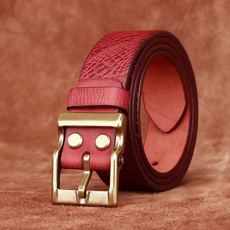 Leather Red colour High Quality Jeans Brass Buckle Belts Size ONE SIZE - 1 Thumbnail