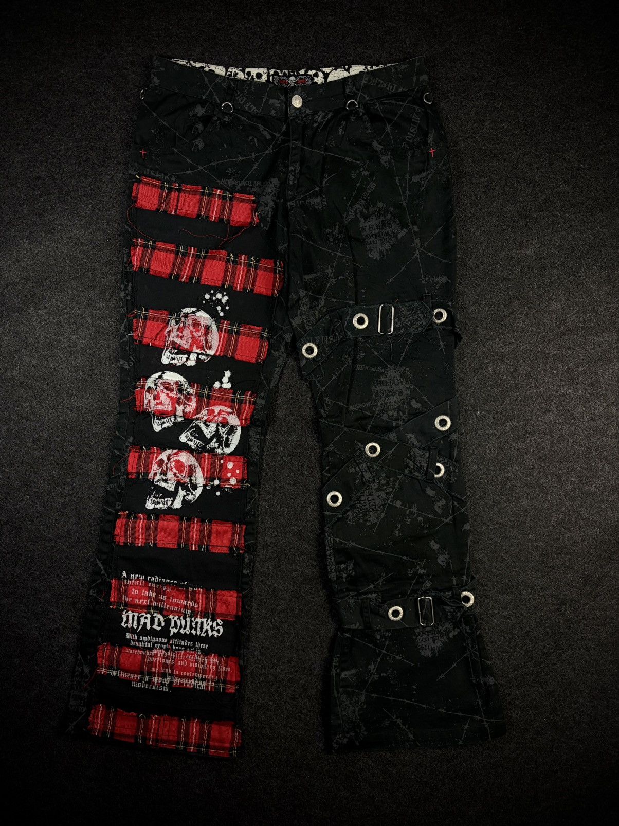 Tornado Mart Mad Punks Skull Plaid All Over Print Bondage Pants Size US 30 / EU 46 - 1 Thumbnail