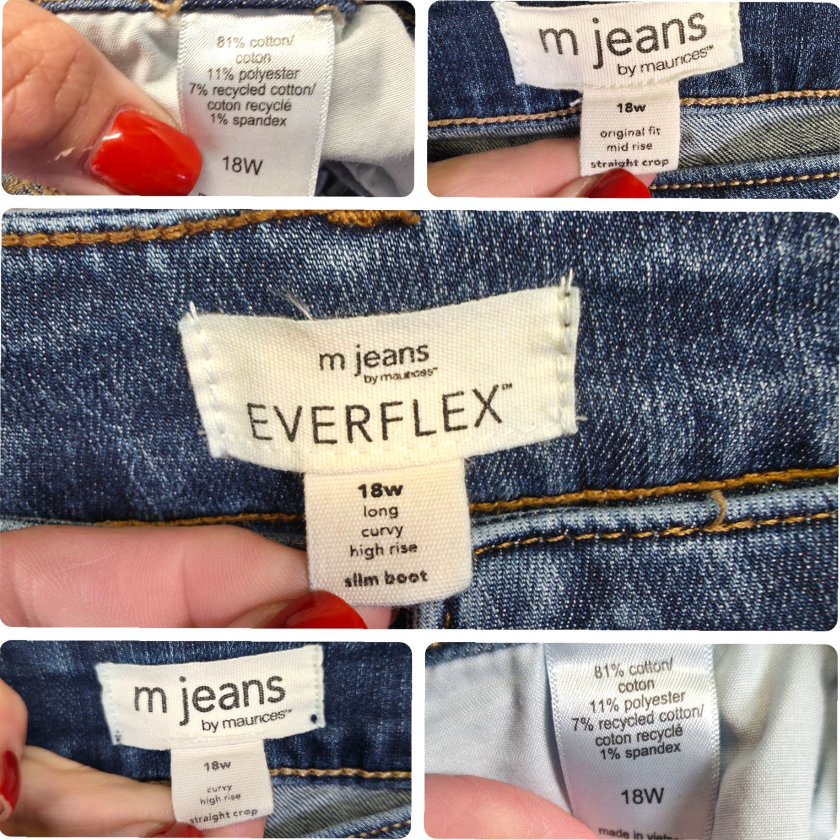 Maurices Jeans Womens 18W Lot of 3 Skinny Straight Cropped Medium Wash Stretch Denim Jeans