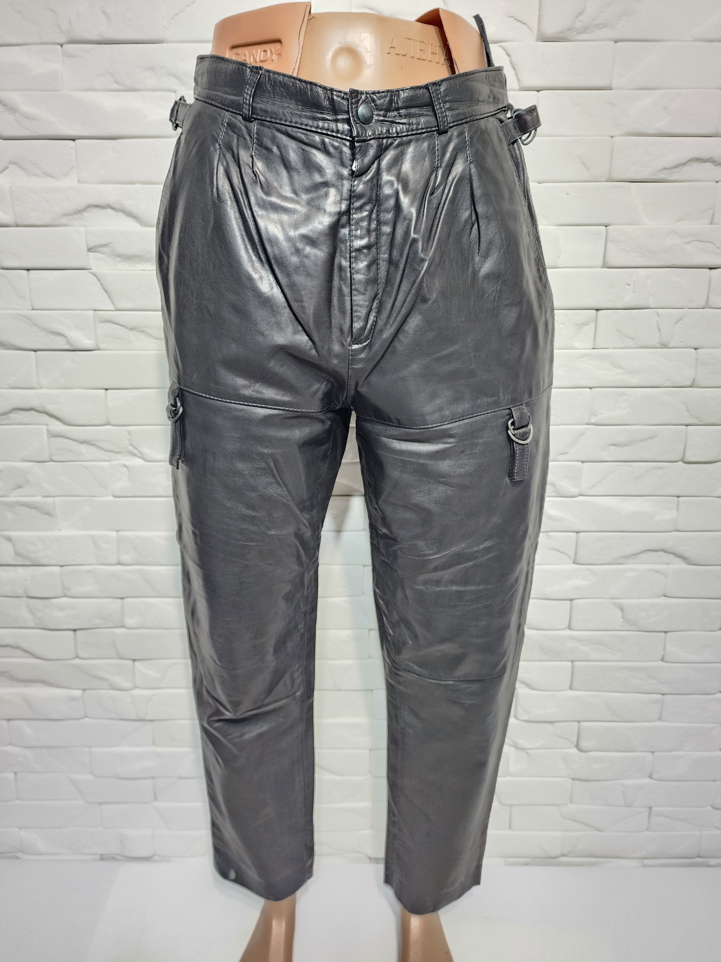 Genuine Leather Men's Black Leather Biker Pants: (29 in Waist) Size US 29 - 1 Thumbnail
