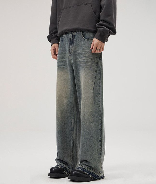 Jean Men's cleanfit distressed wide-leg loose flared washed jeans Size US 32 / EU 48 - 3 Thumbnail