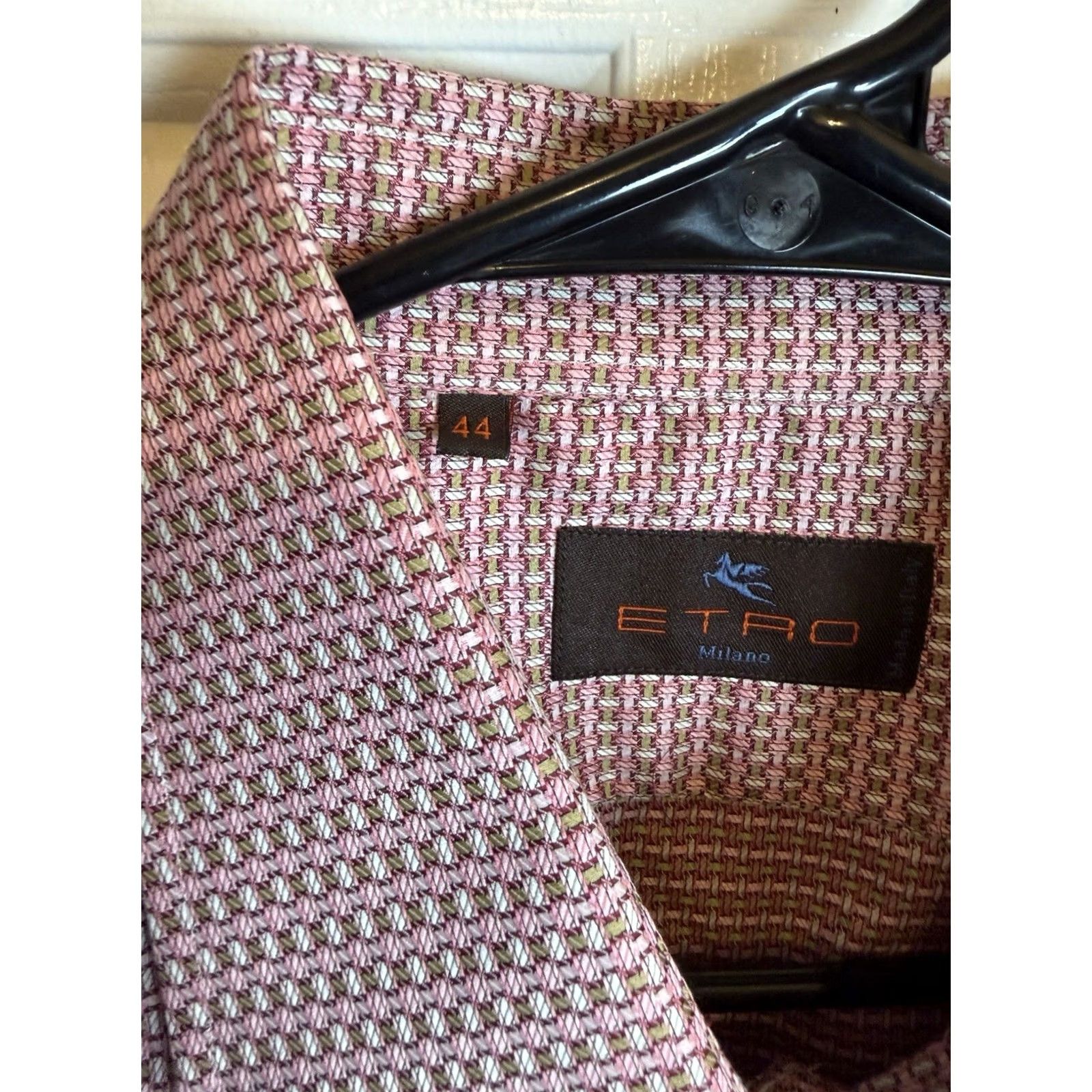 Etro ETRO Shirt Mens 45 Pink Milano Button Basketweave Check Long Sleeve Italy Size US XXL / EU 58 / 5 - 7 Thumbnail