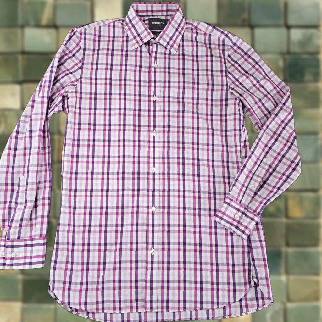 Bonobos Bonobos Shirt Mens Size 16 36 Slim Fit Pink Check Cotton Long Sleeve Button Up Size US L / EU 52-54 / 3 - 1 Thumbnail