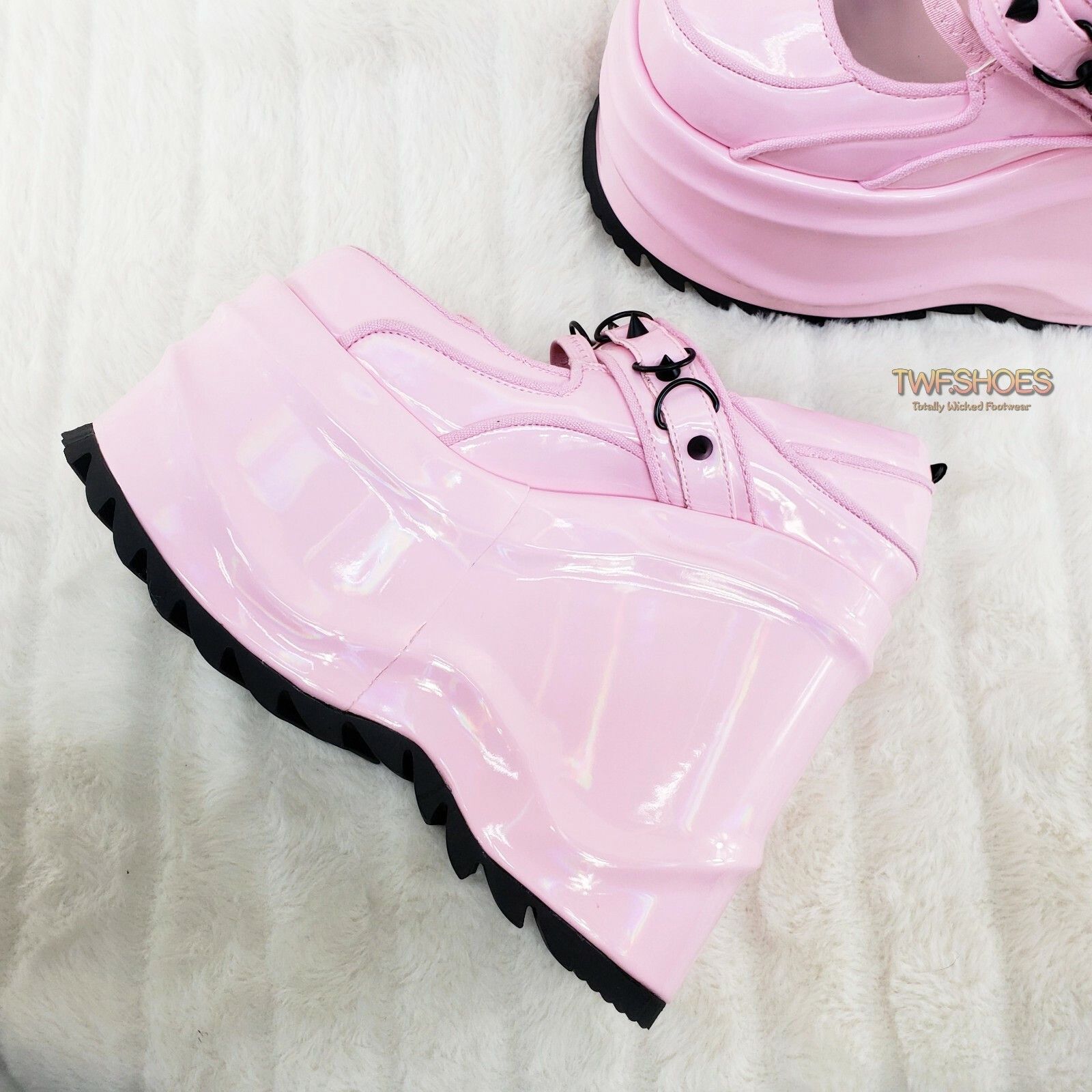 Other DEMONIA Baby Pink Patent 6" Wedge Platform Goth Punk Mary Ja Size US 12 / IT 42 - 9 Thumbnail