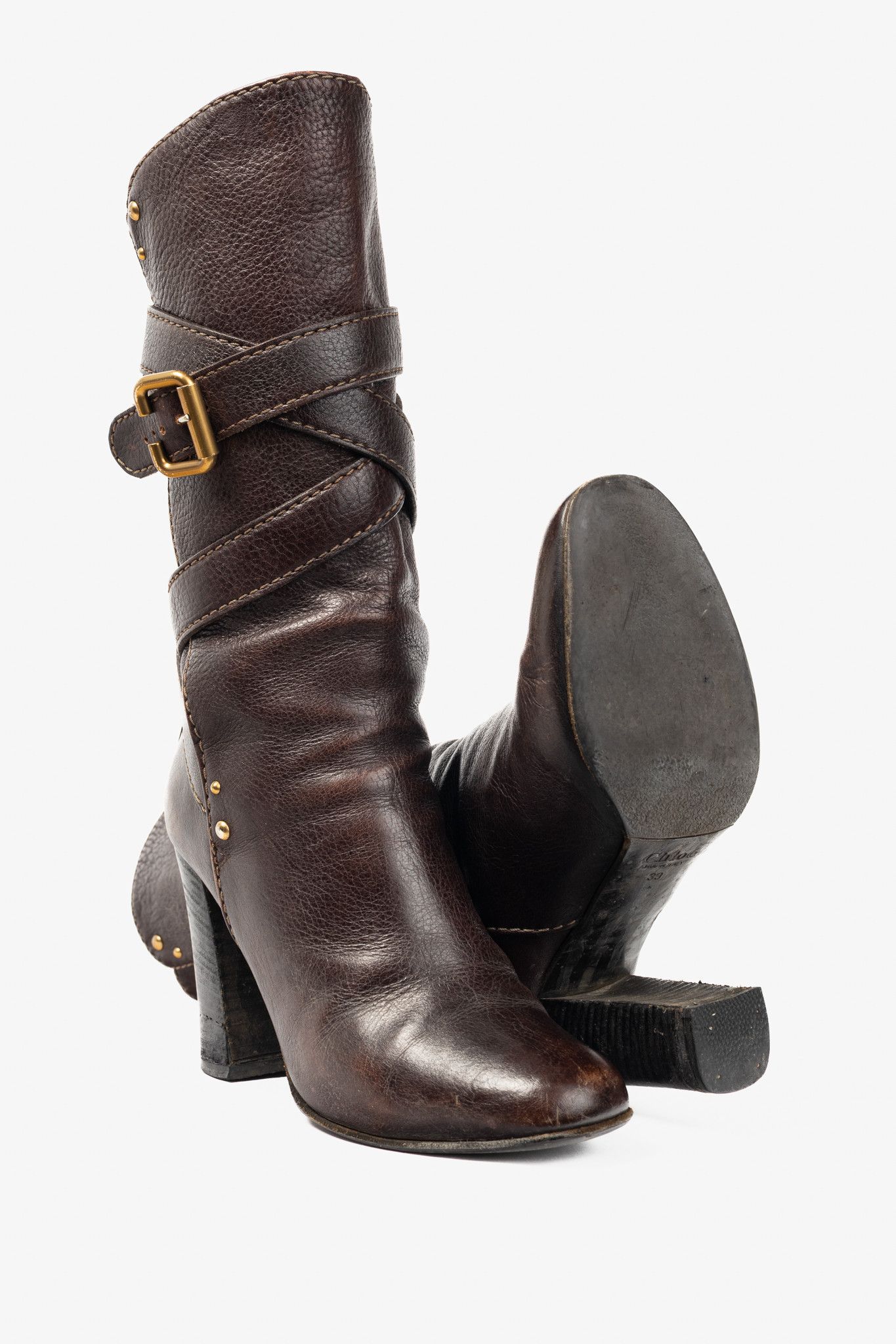 Chloe Chloe Paddington Brown Pebbled-Leather Wraparound Boots Size US 8.5 / IT 38.5 - 4 Thumbnail
