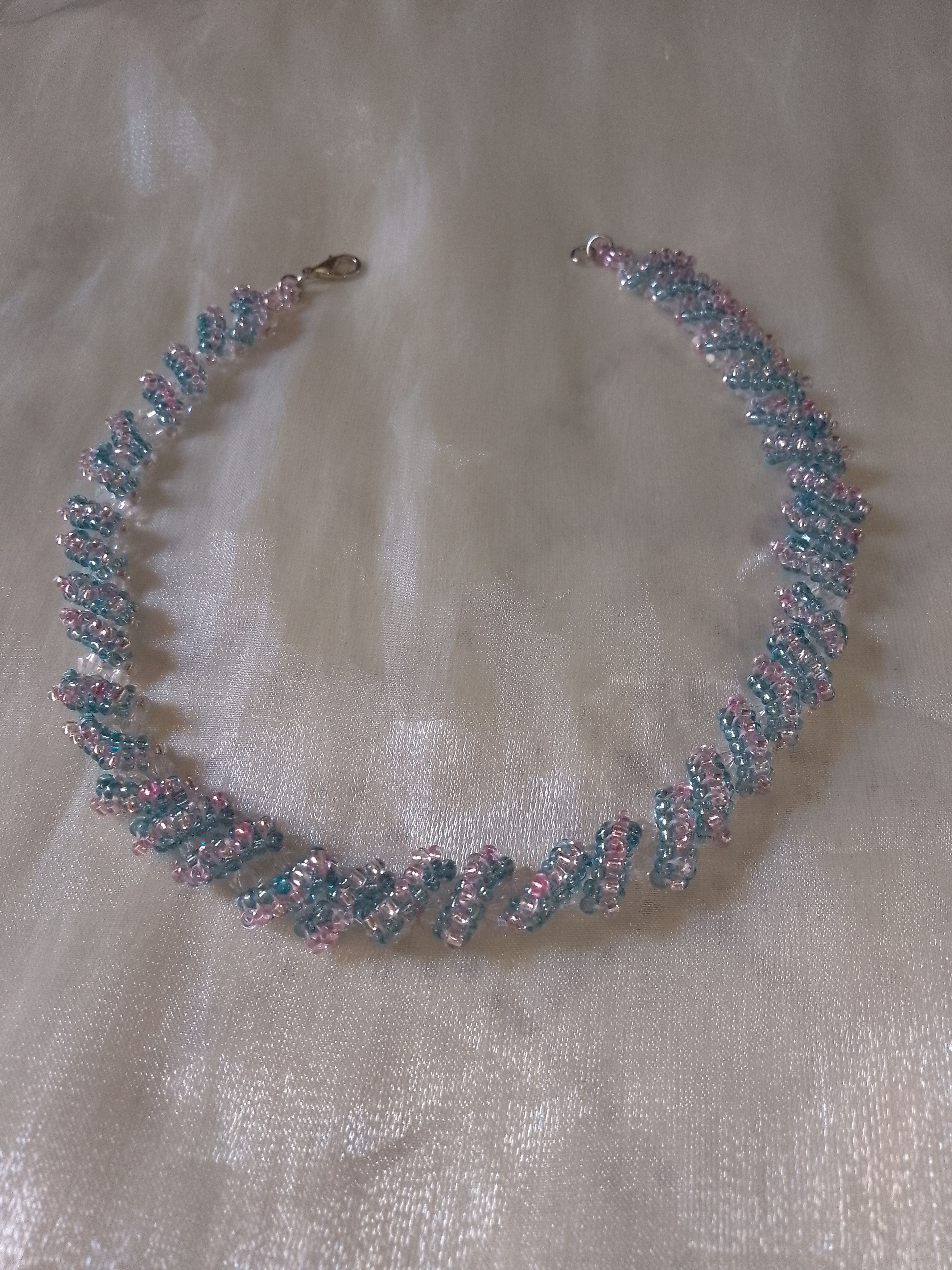 Handmade Necklace Crystal Elegant Stripes of Pink Turquoise Glass Size ONE SIZE - 9 Thumbnail