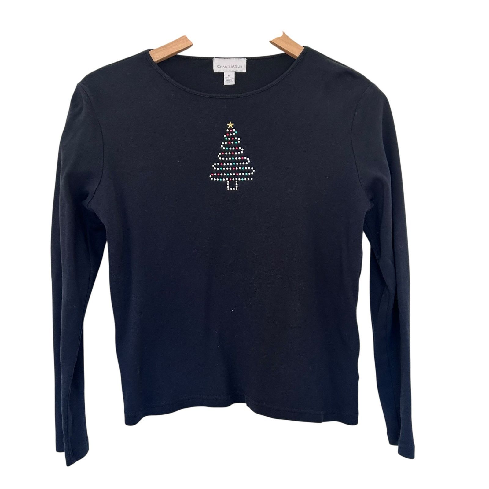 Other Charter Club Black Pima Cotton Beaded Christmas Tree Shirt M Size M / US 6-8 / IT 42-44 - 1 Thumbnail