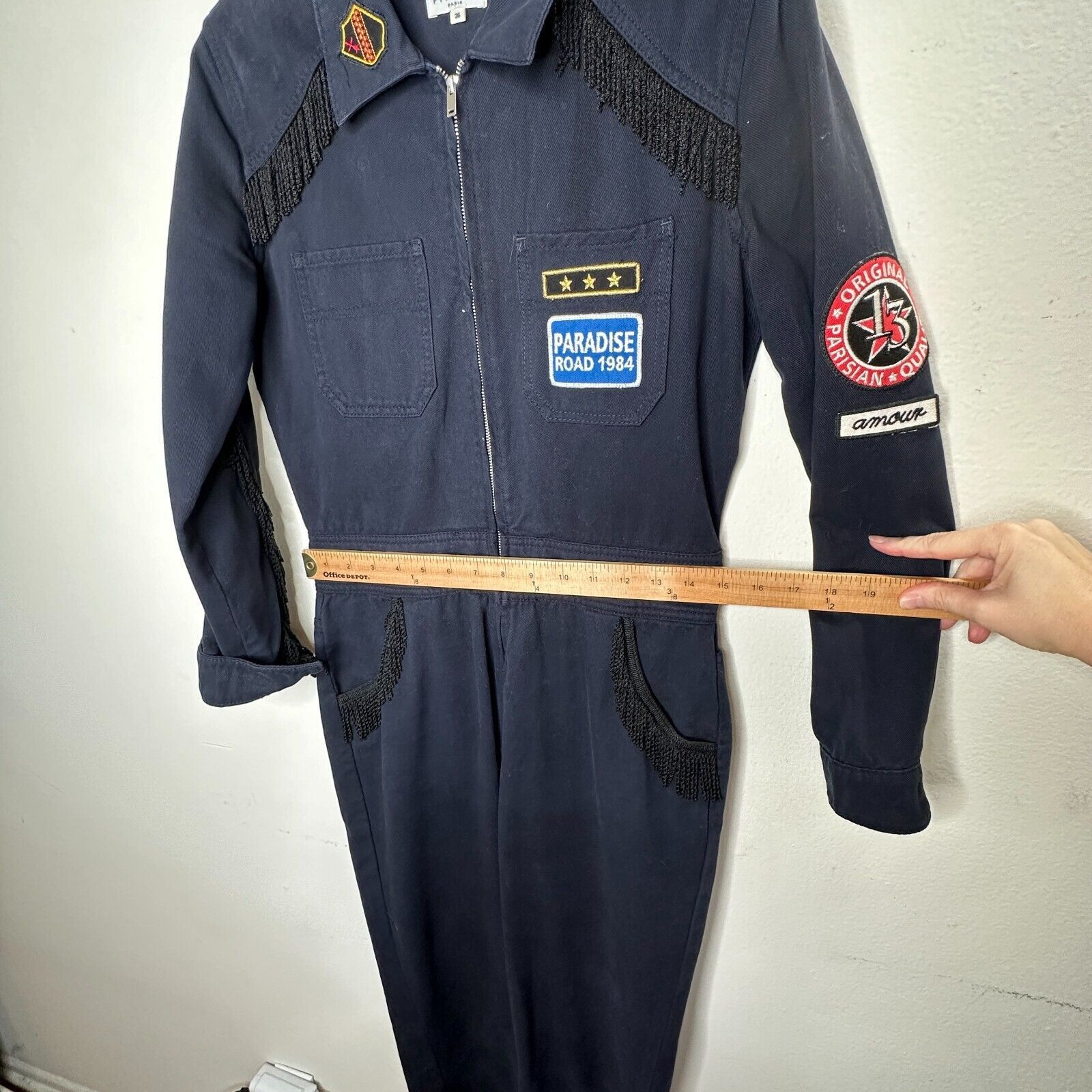Other Claudie Pierlot Blue Denim Tassled Zip Cuffed Jumpsuit 36 Size 28" / US 6 / IT 42 - 10 Thumbnail
