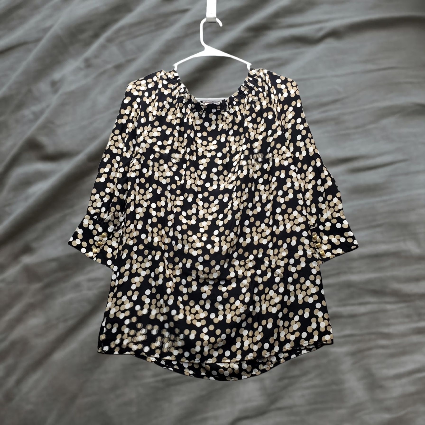 Juicy Couture Juicy Couture Blouse Womens Size 4 Multicolor Polka Dot Pleated Scoop Neck Tie Front Shirt Size S / US 4 / IT 40 - 1 Thumbnail