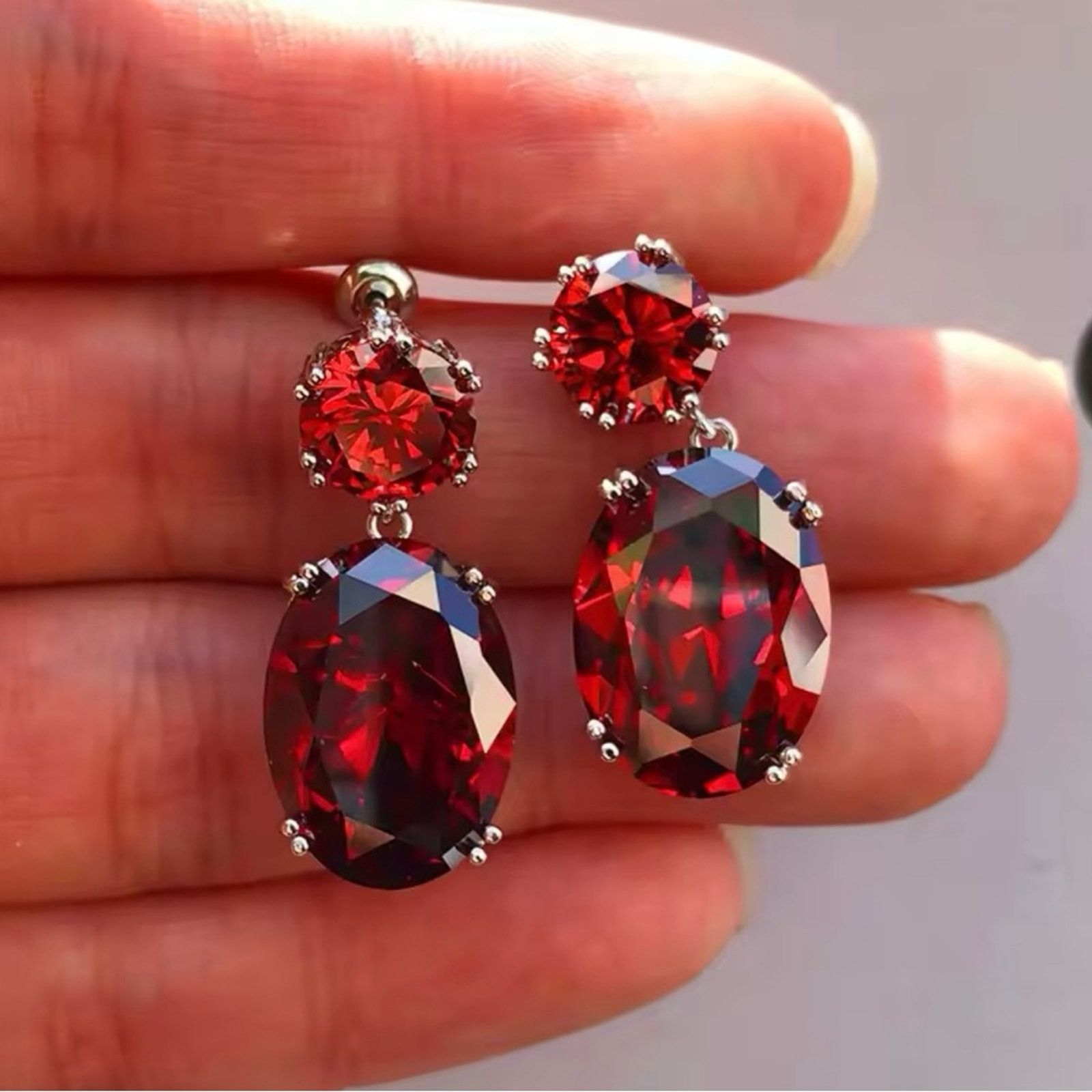 Other Oval CZ Women Drop Earrings Elegant Red Earrings Size ONE SIZE - 1 Thumbnail
