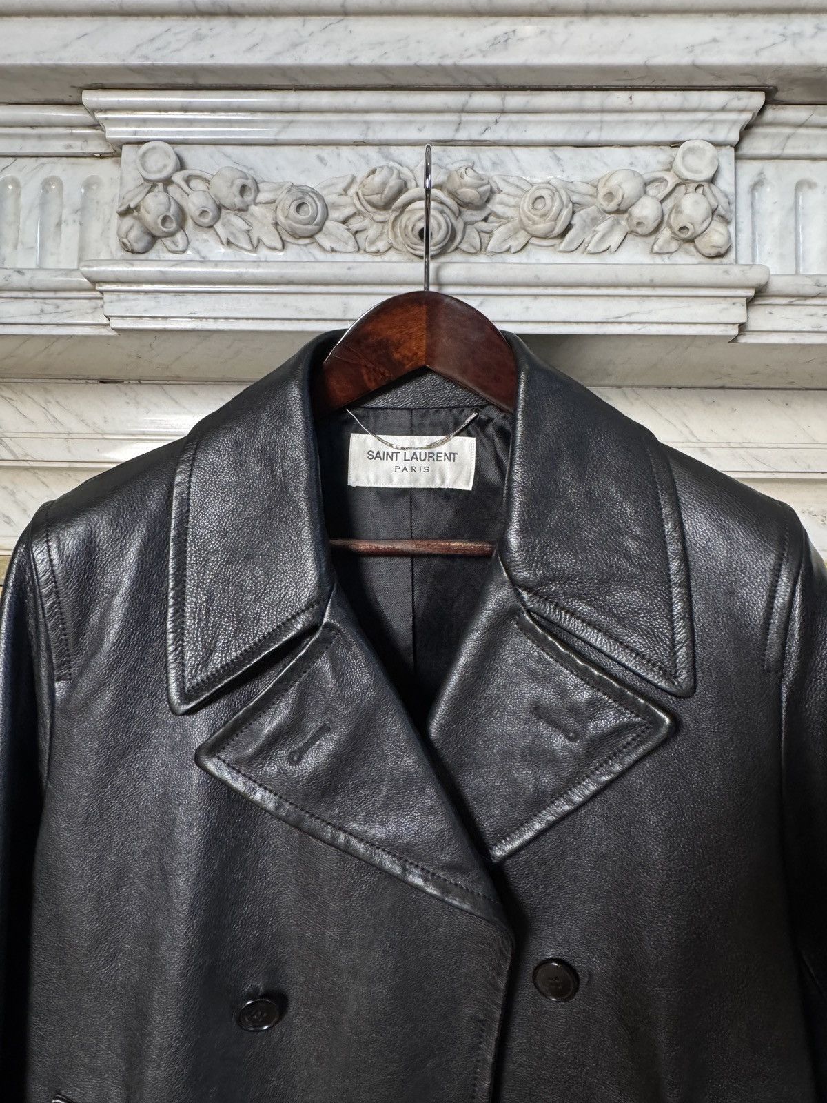 Saint Laurent Paris FW17 Double Breasted Coat in Black Textured Leather Size US L / EU 52-54 / 3 - 2 Thumbnail
