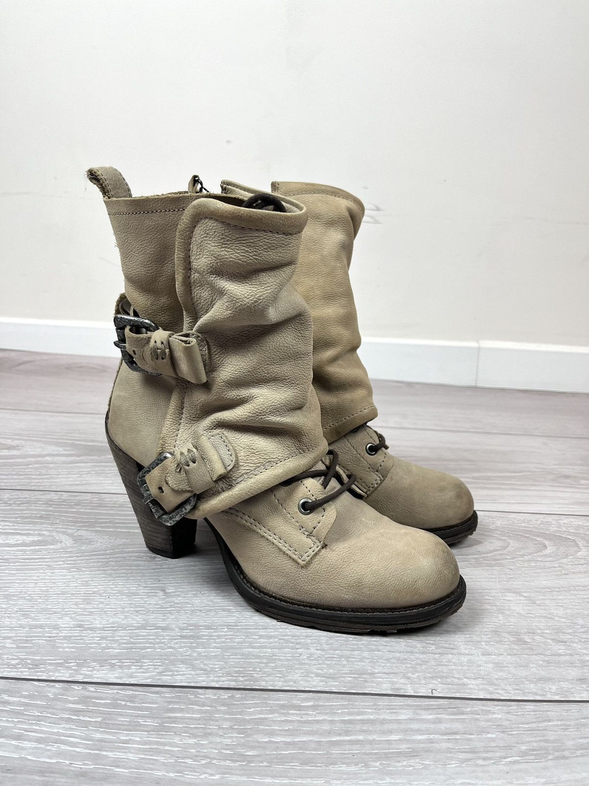 A.S. 98 Airsteps Beige Leather Avante Garde Buckle Boots