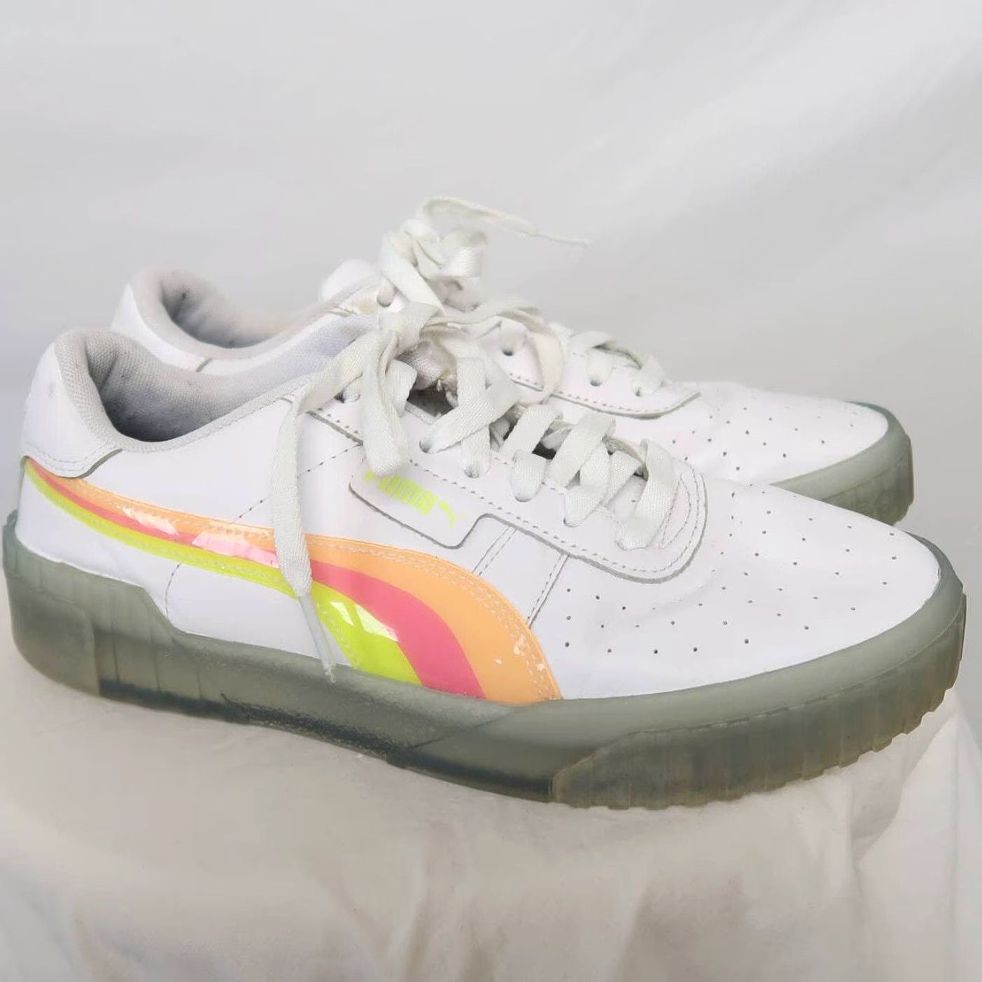 Puma Puma Cali Neon Ice White Rainbow Striped Lace-Up Sneakers Women Size 10 US Shoe Size 10 Sneaker Athletic Shoes Size US 10 / IT 40 - 2 Thumbnail