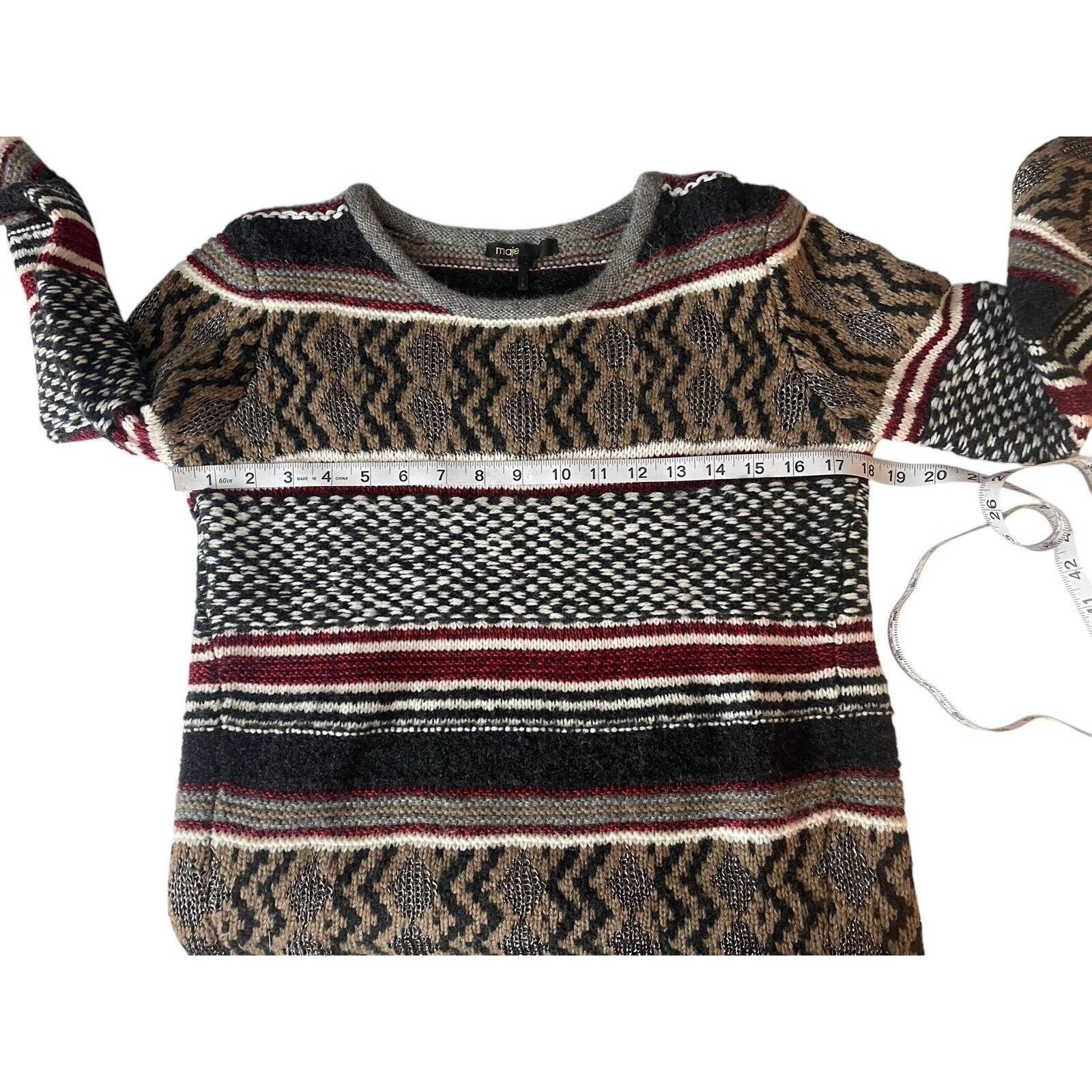 Maje Maje Pullover Wool Blend Red Gray Sweater Size Small NWOT Size S / US 4 / IT 40 - 4 Thumbnail