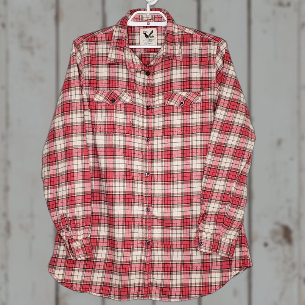 Vintage Maks Womens Top 2X L/S Red Plaid Cotton Collared Button Down Lightweight Flannel Shirt Size XXL / US 16-18 / IT 52-54 - 1 Thumbnail