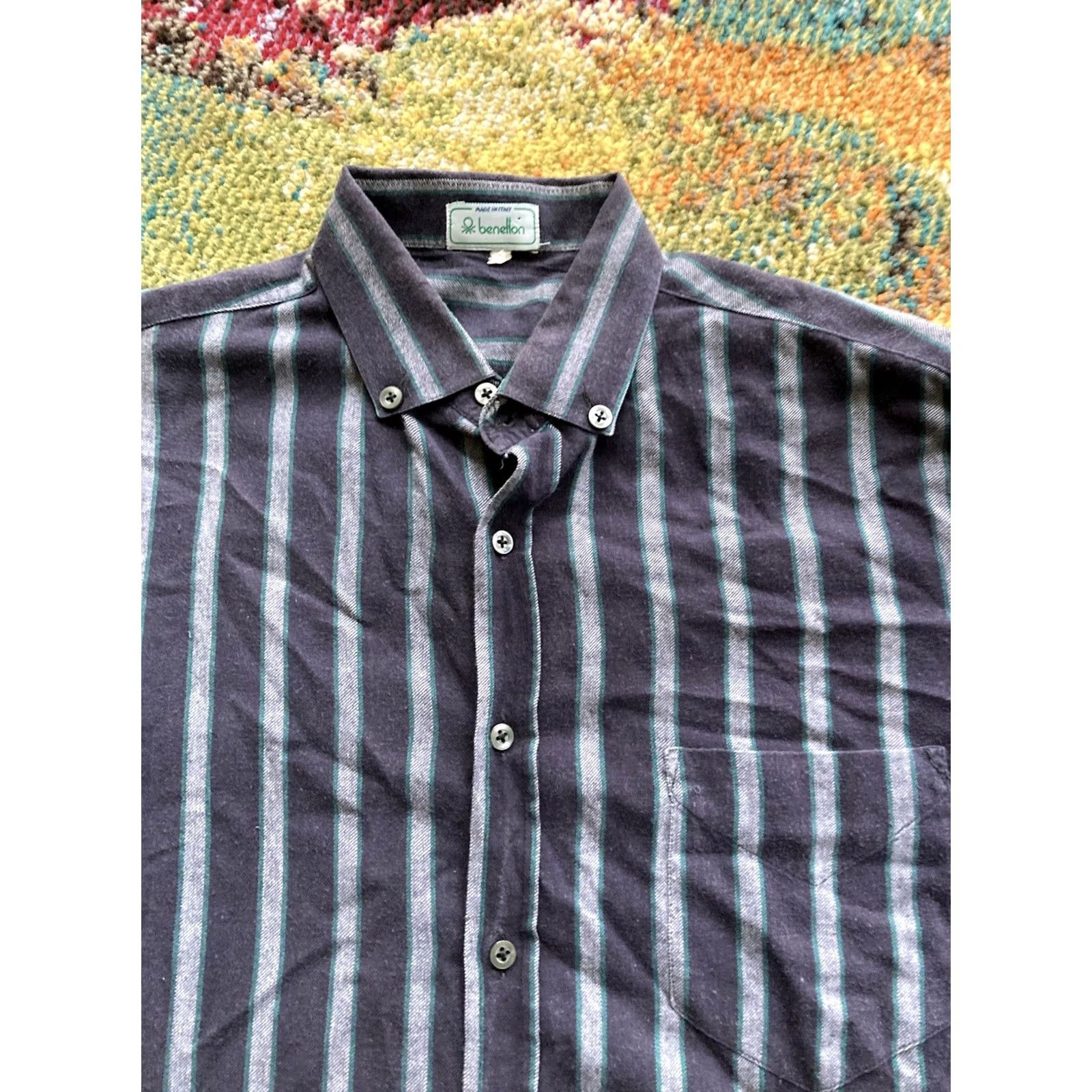 Benetton VINTAGE Benetton Shirt Mens Medium Striped Button Up Long Sleeve Italy Size US M / EU 48-50 / 2 - 4 Thumbnail