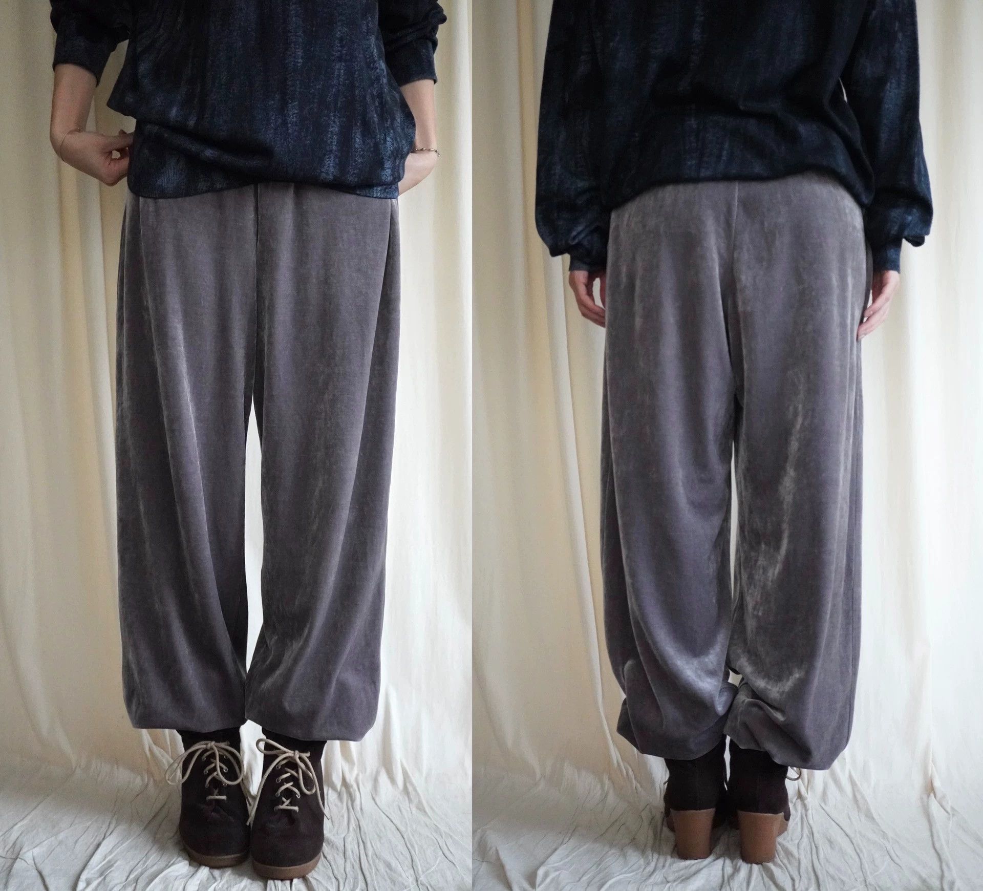 Issey Miyake Issey Miyake 1991 Blue-Gray Velvet Lantern Trousers L Size 28" / US 6 / IT 42 - 2 Thumbnail