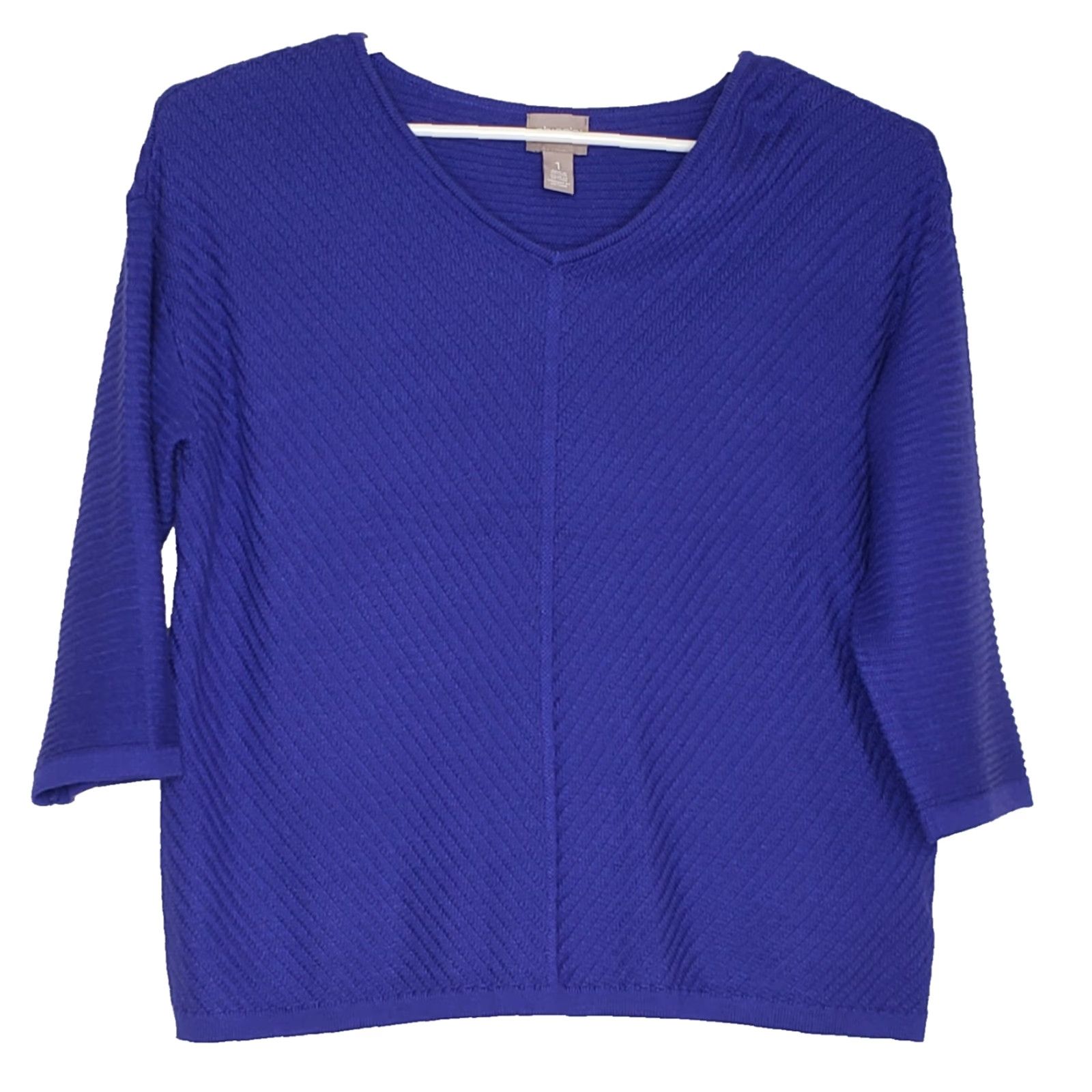 Vintage Chico’s Sweater Womens 3/4 Sleeve V-Neck Knit Pullover Blue Size 1 Regular Fit Cashemere Blend Lightweight Knit Casual Business Travel Women Size XS / US 0-2 / IT 36-38 - 2 Thumbnail