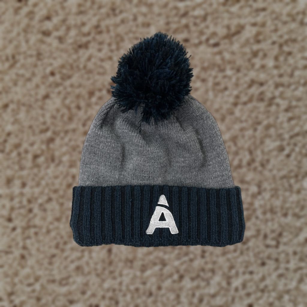 New Era New Era Beanie Hat Adult One Size Blue Gray Knit Wool Acrylic Poly Pom Size ONE SIZE - 1 Thumbnail