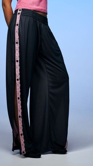 CNCPTS CNCPTS Track Pants Black w Pink Lace Strip Flare Unisex XS Size 28" / US 6 / IT 42 - 1 Thumbnail