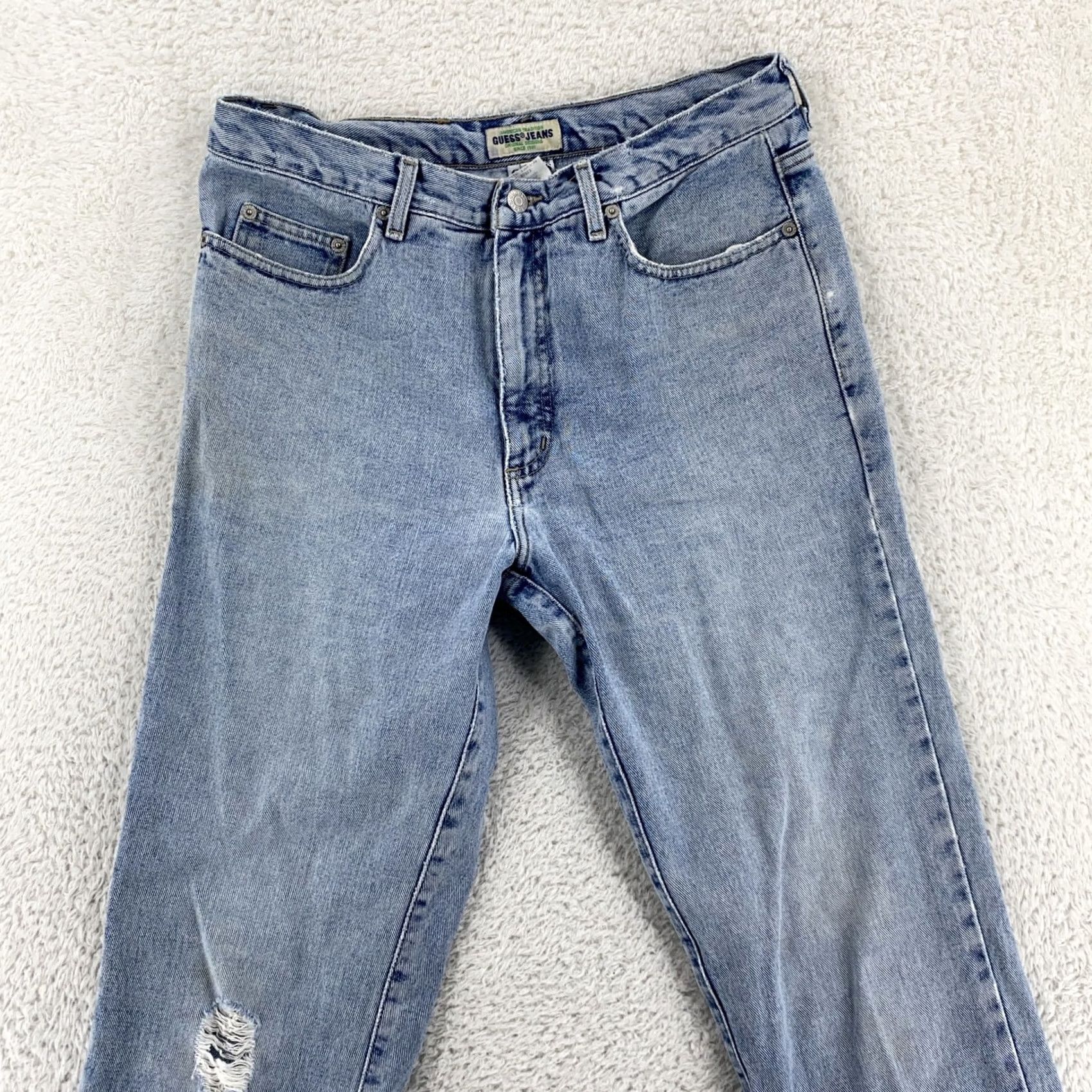 Guess VINTAGE Guess Jeans Mens 32x30 Distressed High Waist Tapered Denim 90s Blue Jeans Mens 90s Size US 32 / EU 48 - 5 Thumbnail