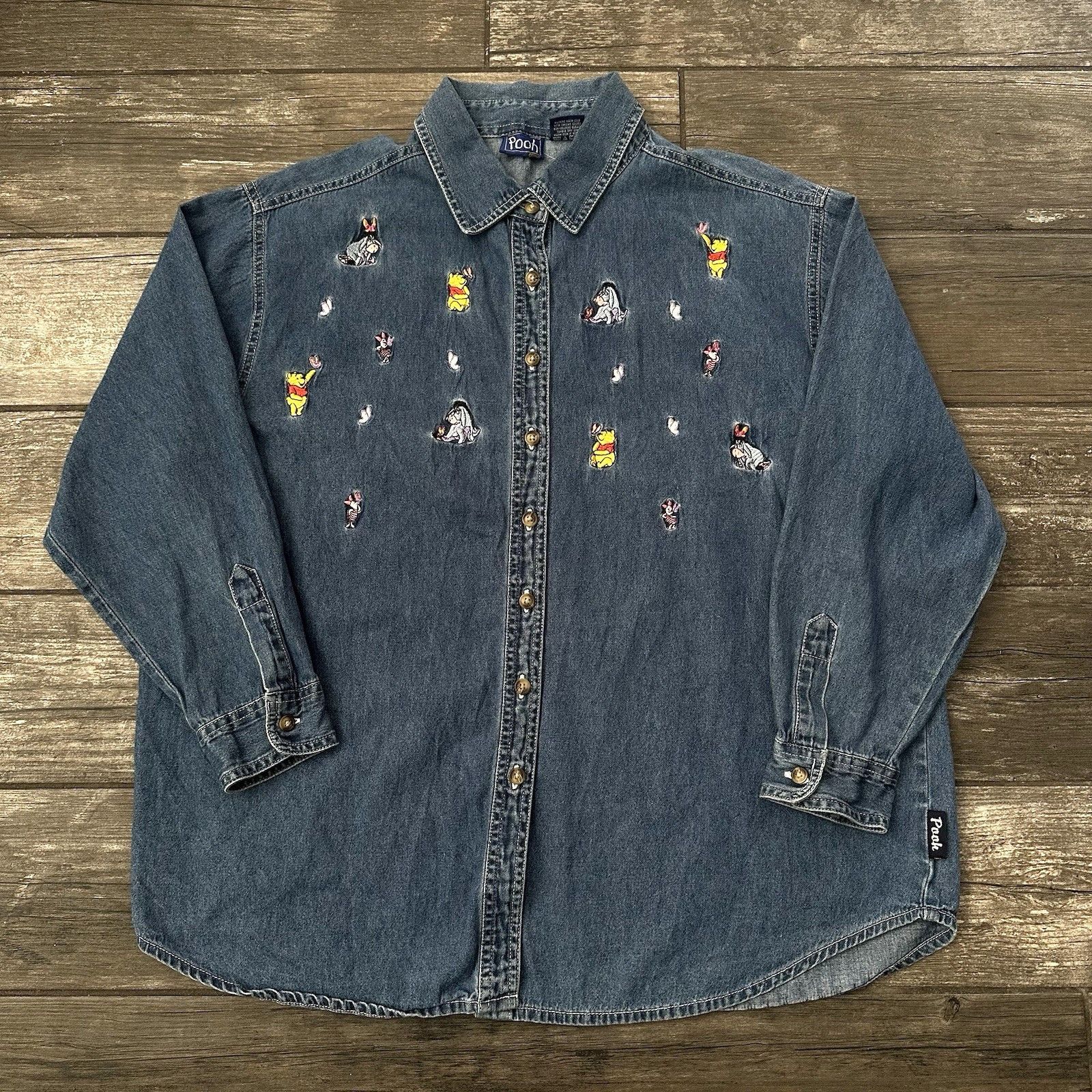 Disney VTG DISNEY WINNIE THE POOH BLUE DENIM JEAN SHIRT BUTTON UP E Size XL / US 12-14 / IT 48-50 - 1 Thumbnail