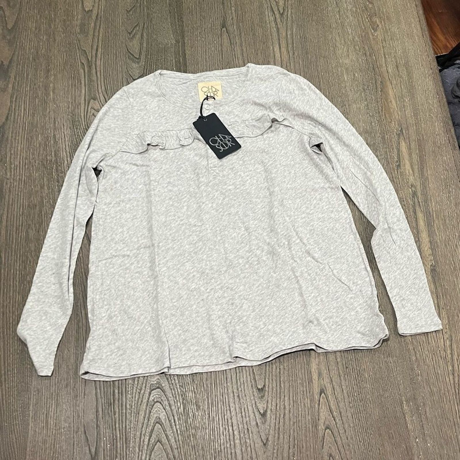 Vintage NWT Chaser Heathered Gray Long Sleeve Ruffled T-Shirt Sz S Size S / US 4 / IT 40 - 1 Thumbnail
