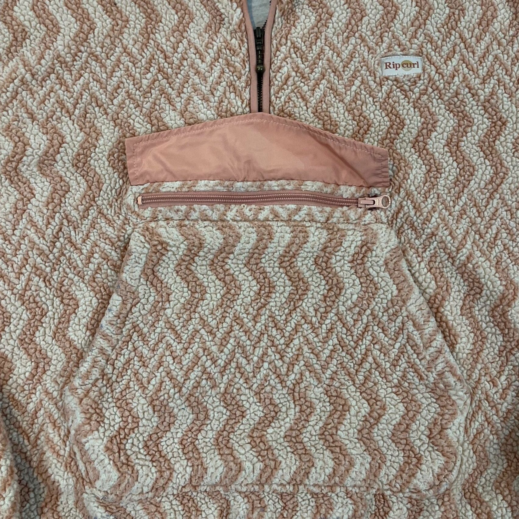 Rip Curl RIP CURL Jacket Womens Large Sherpa Pink Cream Anorak Sweater 1/2 Zip Fleece Size L / US 10 / IT 46 - 6 Thumbnail