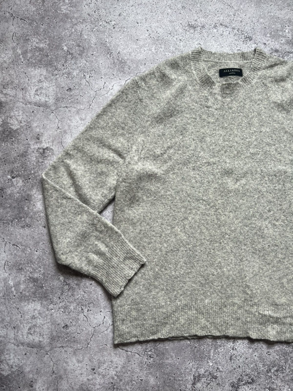 Allsaints AllSaints Wool Distressed Sweater Gray Medium Men's Size US M / EU 48-50 / 2 - 2 Thumbnail