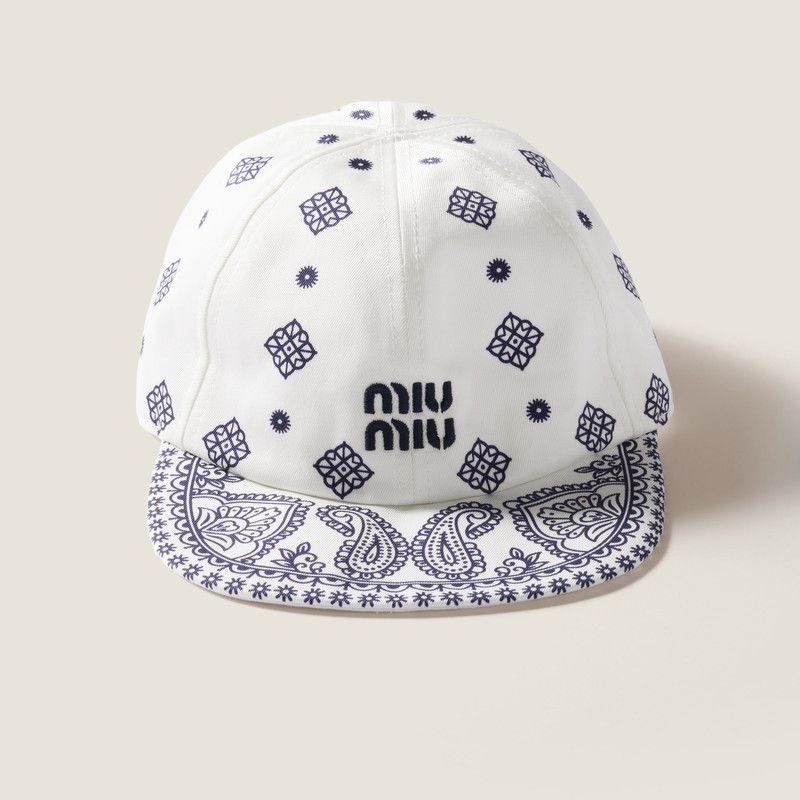 Miu Miu o1B3y1r0426 Size:S / Printed Cotton Baseball Hat / Cap White Size ONE SIZE - 3 Thumbnail