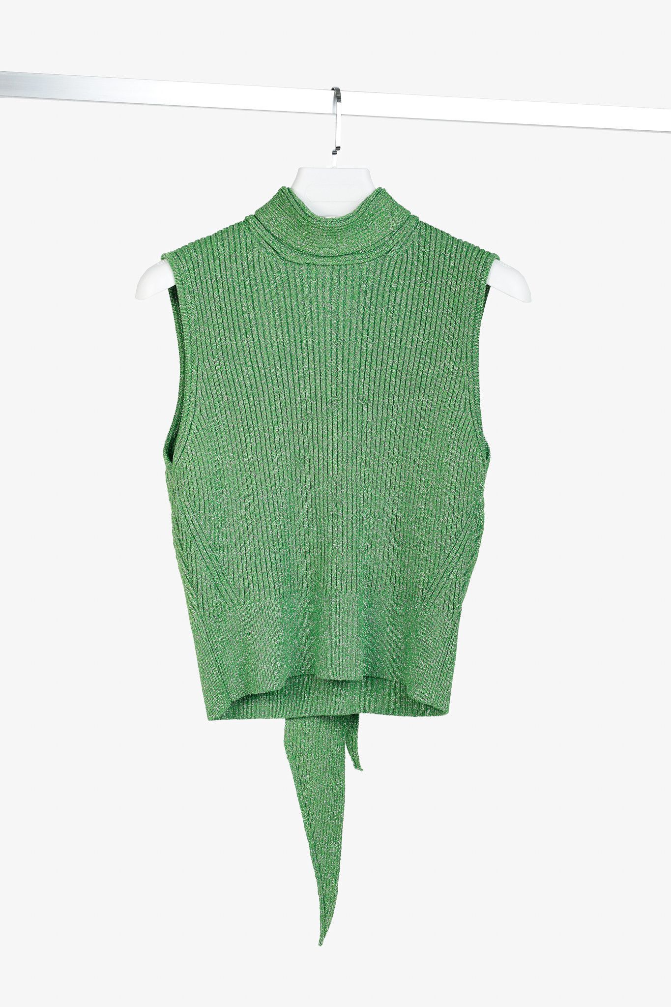 Ganni Ganni Flash Green Tie-Neck Glitter Knit Vest Size L / US 10 / IT 46 - 1 Thumbnail