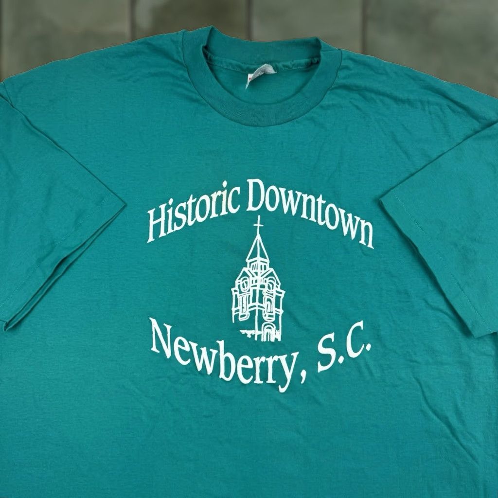 Hanes Vintage Hanes Men's 90s Blue T-Shirt 2XL Short Sleeve Crew Neck Solid Downtown Newberry SC Size US XXL / EU 58 / 5 - 1 Thumbnail