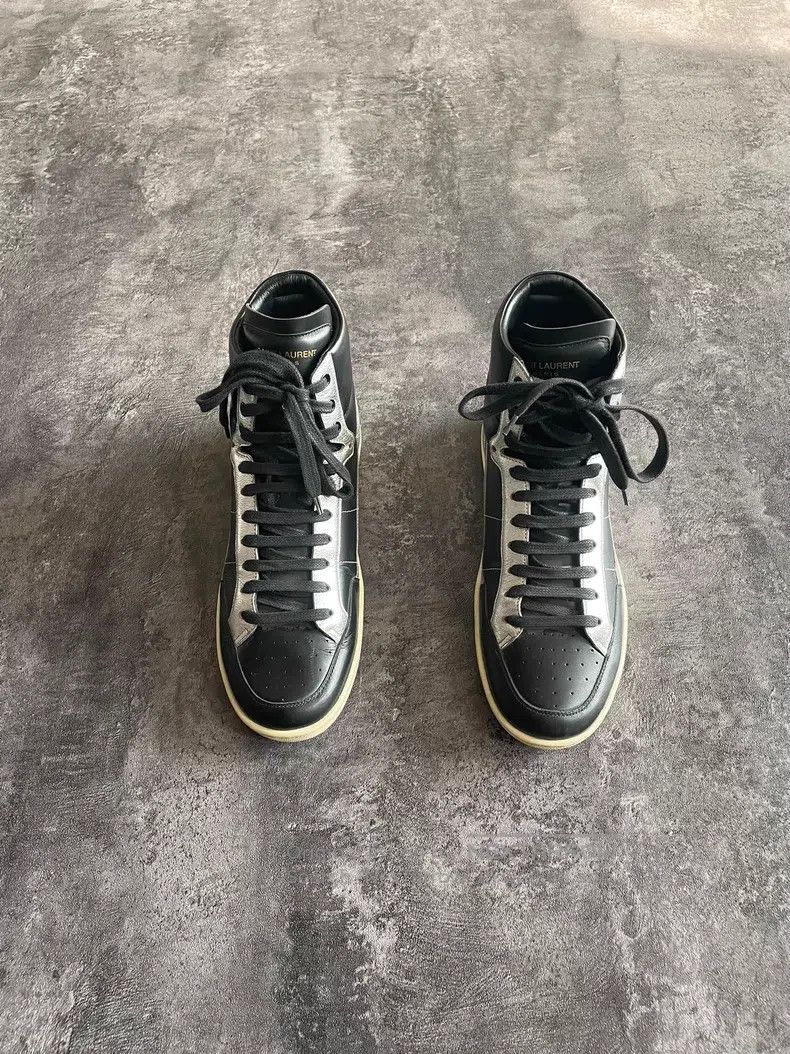 Saint Laurent Paris Saint Laurent Paris Silver and Black Mixed Star High-Top C Size US 7 / EU 40 - 1 Thumbnail