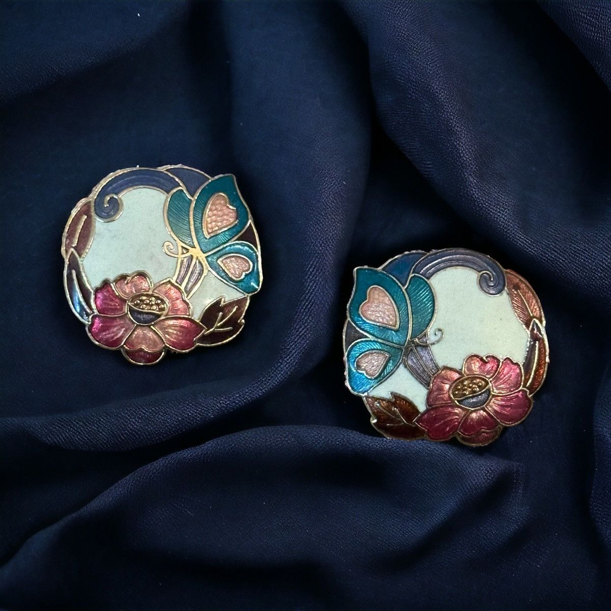 Vintage Vintage butterfly and flower cloisonné earrings Size ONE SIZE - 1 Thumbnail