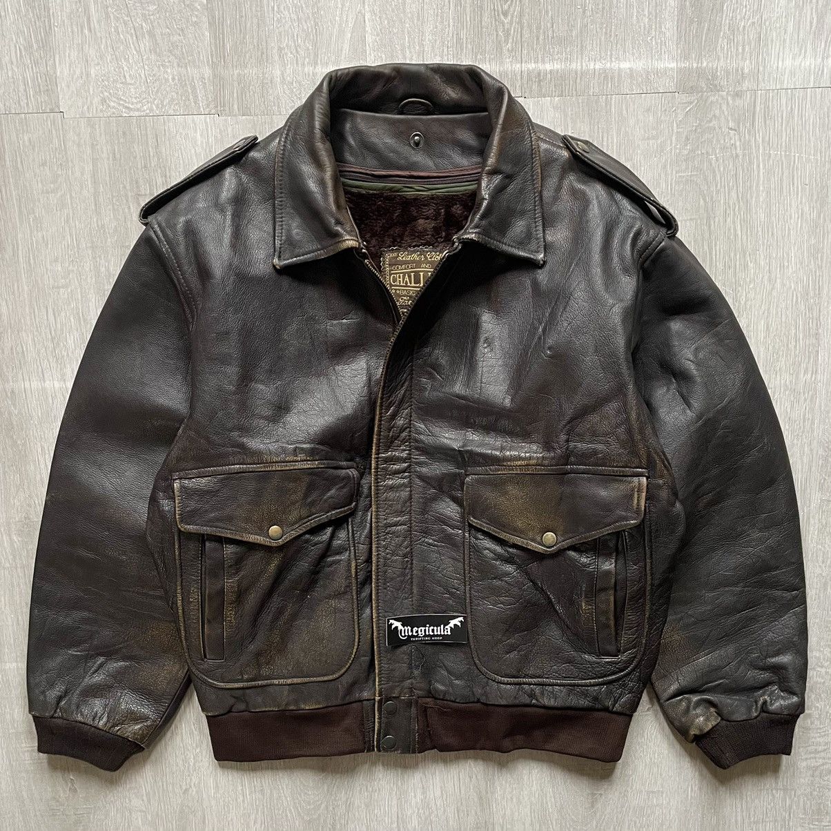 Other Challenge Vintage Pilot Flight Genuine Leather Jacket Size US L / EU 52-54 / 3 - 1 Thumbnail