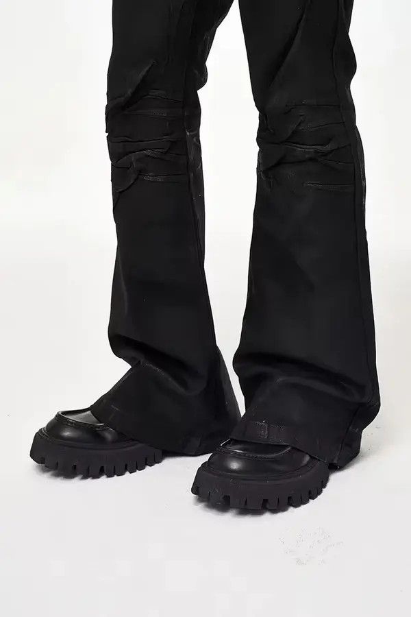 Japanese Brand Hazaki x Miku Vinyl Coated Crease Denim Flared Jeans Size US 34 / EU 50 - 7 Thumbnail