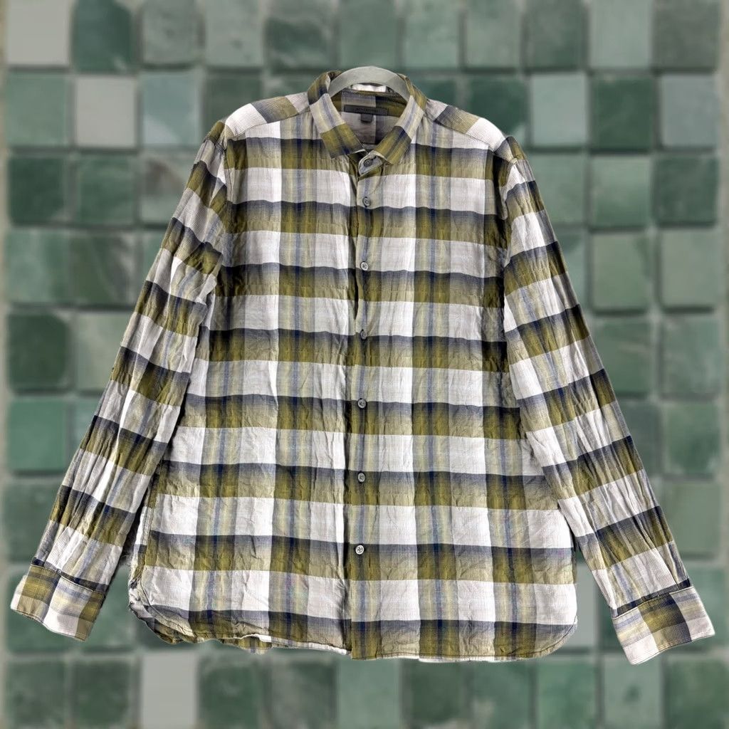 John Varvatos John Varvatos Button Down Shirt Men Large Green Plaid Long Sleeve Cotton Casual Size US L / EU 52-54 / 3 - 1 Thumbnail