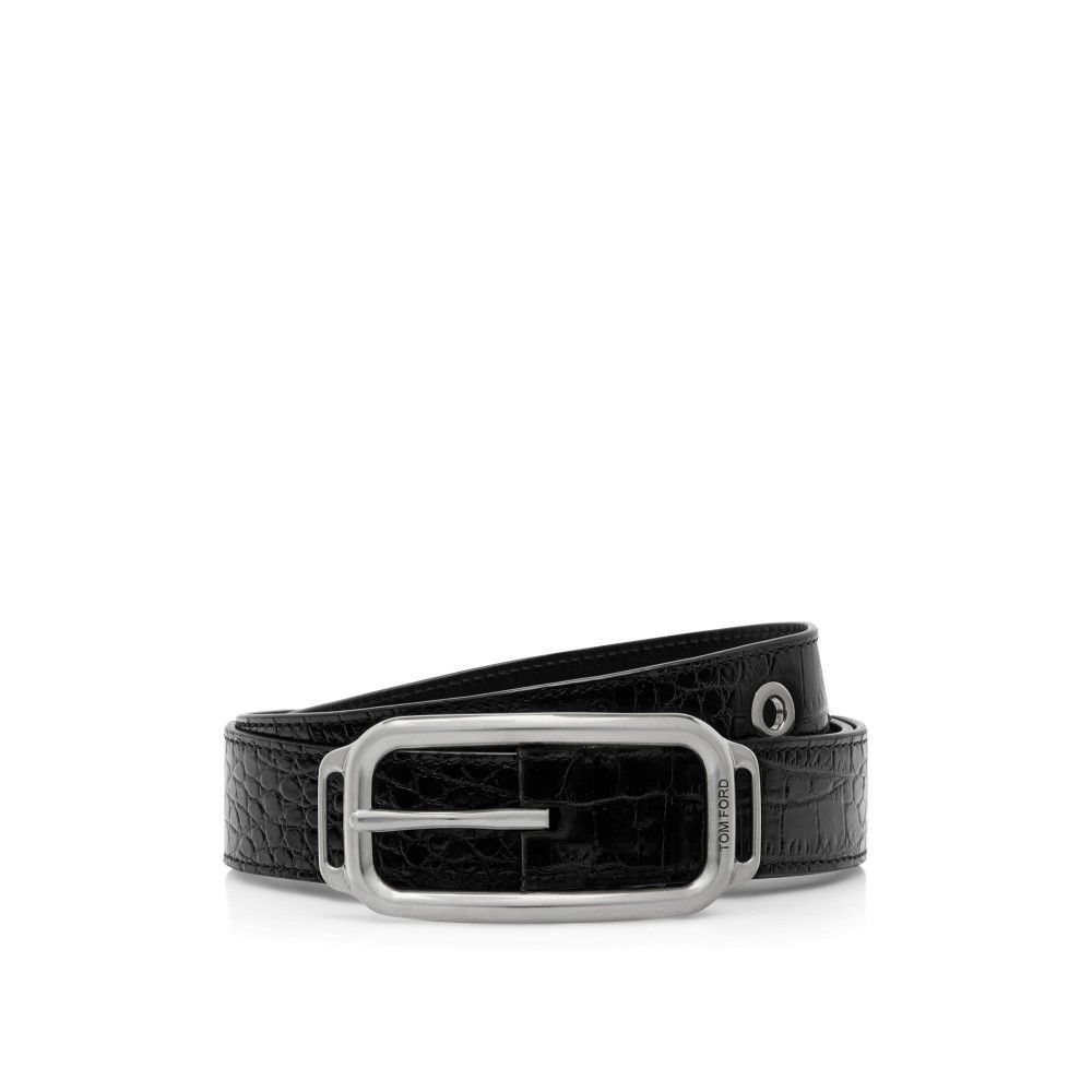 Tom Ford o1loc1c0825 TB298 Size: 105 / Croc Stadium Buckle Belt Black Size 42 - 1 Thumbnail