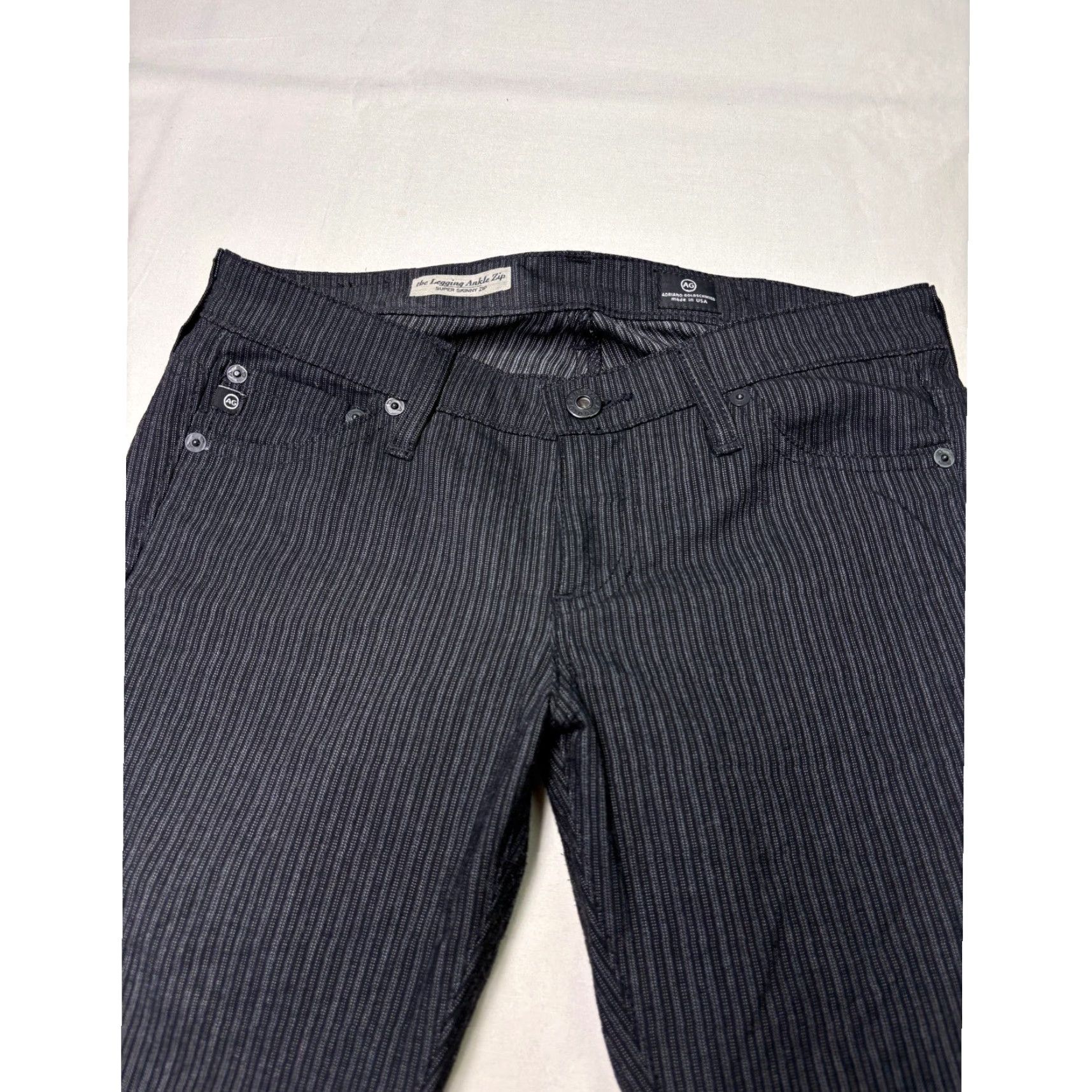 Vintage AG Adriano Goldschmied Legging Ankle Zip Pinstripe Skinny 25R W28 L28 USA Womens Pants Size 28" / US 6 / IT 42 - 3 Thumbnail