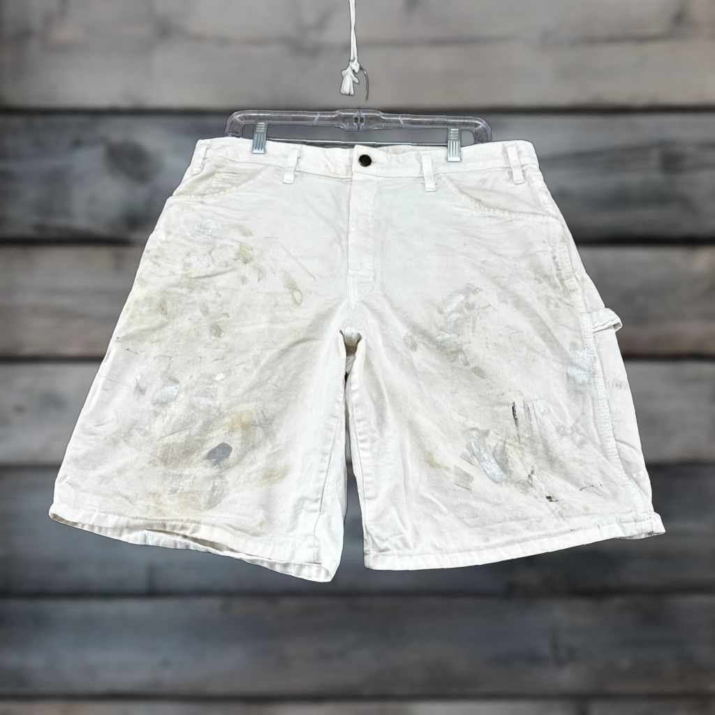Dickies VINTAGE Dickies Shorts Mens 36 White Canvas Cotton Carpenter Logo Pockets 5-Pocket Design Baggy Relaxed Cargo Workwear Casual Summer Spring Fall Mens Size US 36 / EU 52 - 1 Thumbnail