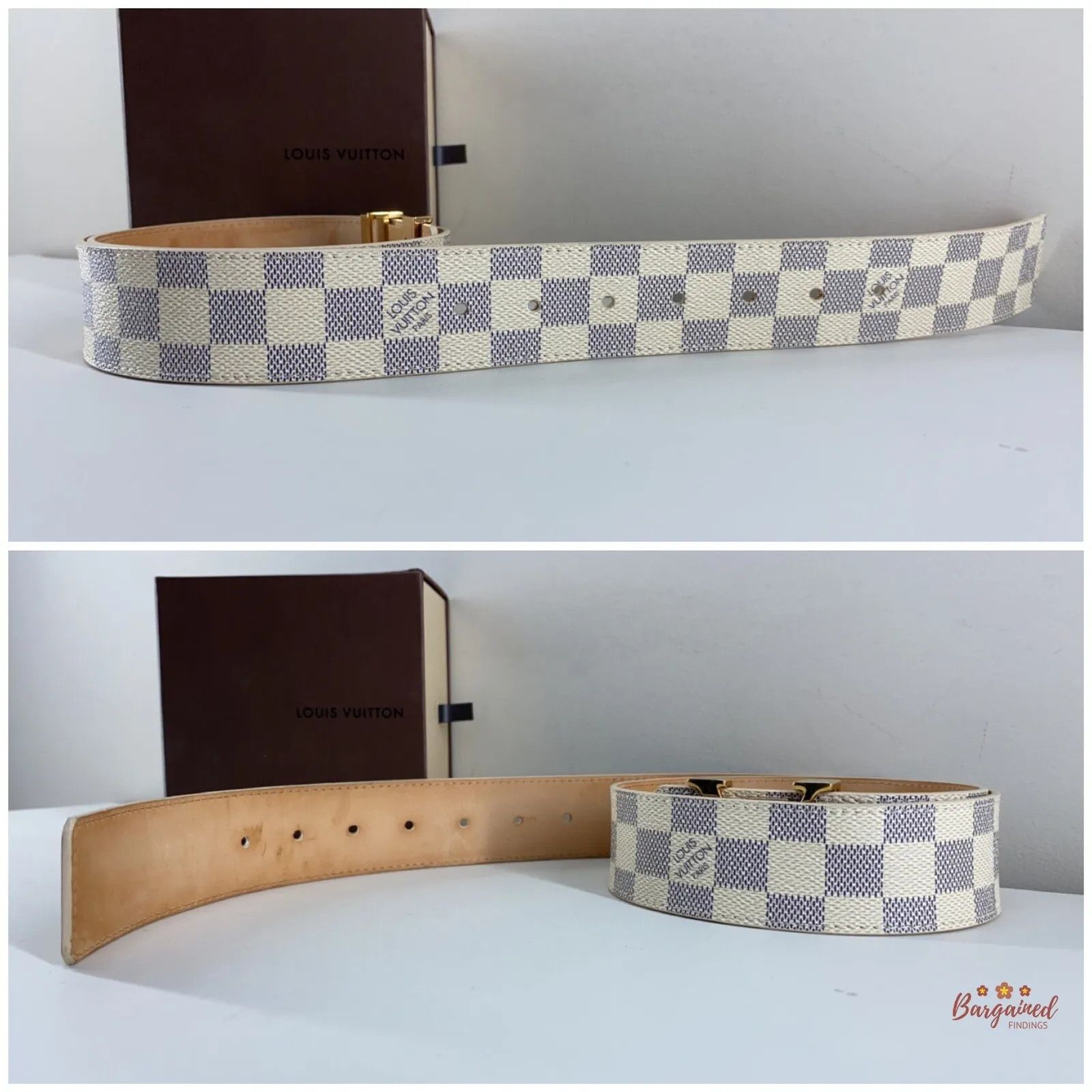 Louis Vuitton Louis Vuitton Damier Azur Canvas Leather Gold LV Initials Size 30 - 7 Thumbnail