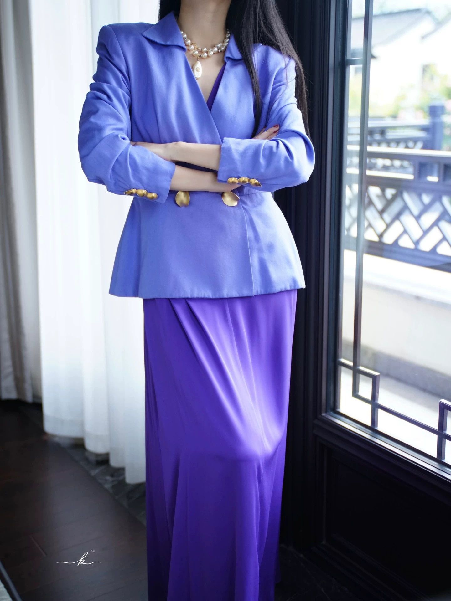 Dior CD Vintage Purple Metal Button Waist-Cut Blazer US8 Size M / US 6-8 / IT 42-44 - 6 Thumbnail