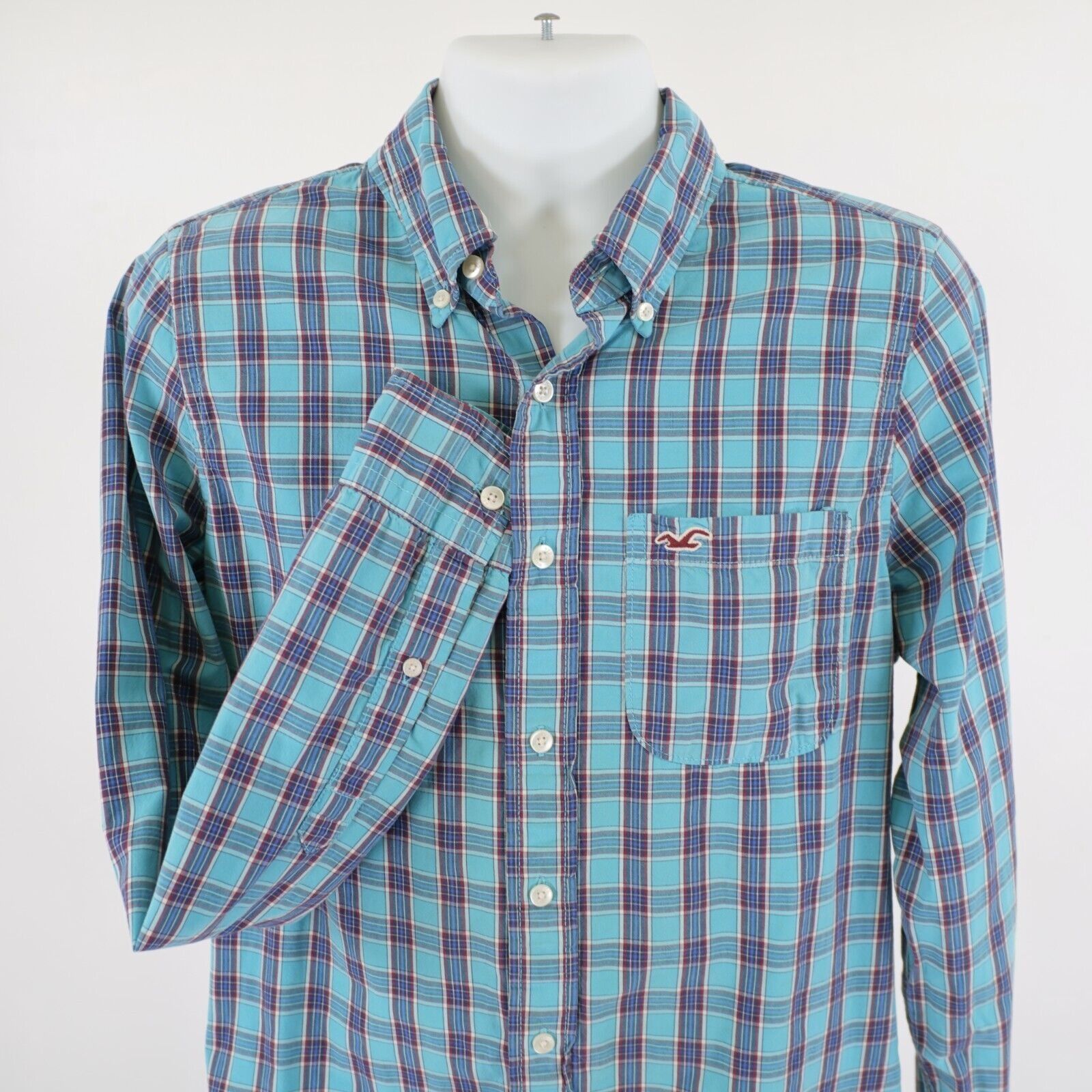 Hollister Hollister Teal Blue Red Plaid XL Button Down Pocket Front Size US XL / EU 56 / 4 - 1 Thumbnail