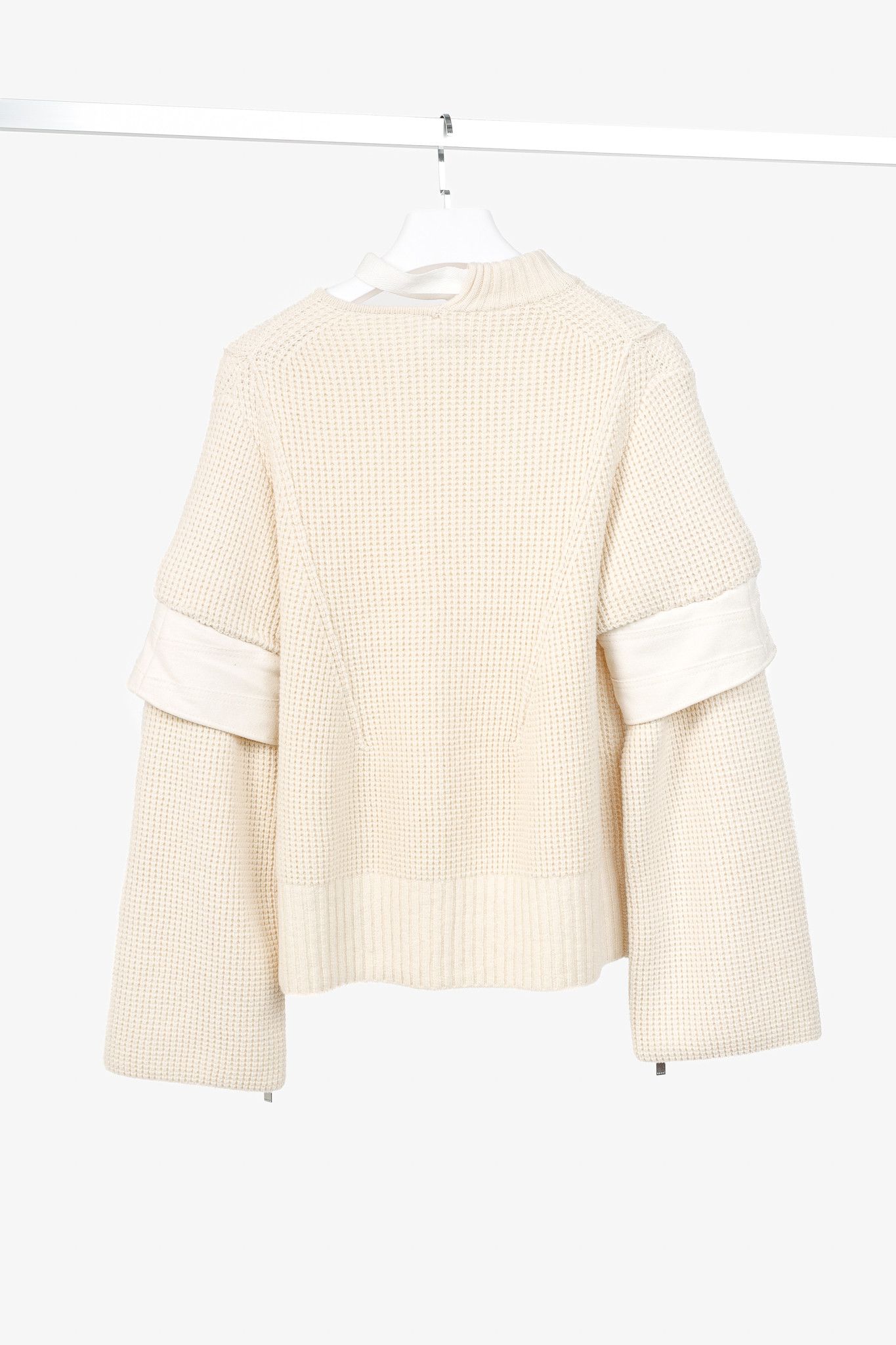 Sacai Sacai AW/16 Cream Wool Waffle-Knit Tie-Neck Sweater Size XL / US 12-14 / IT 48-50 - 2 Thumbnail