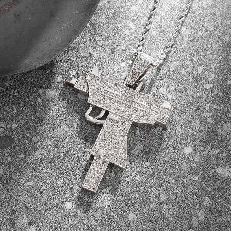Jewelry Shiny Iced Out Gun Pendant Necklace Size ONE SIZE - 1 Thumbnail