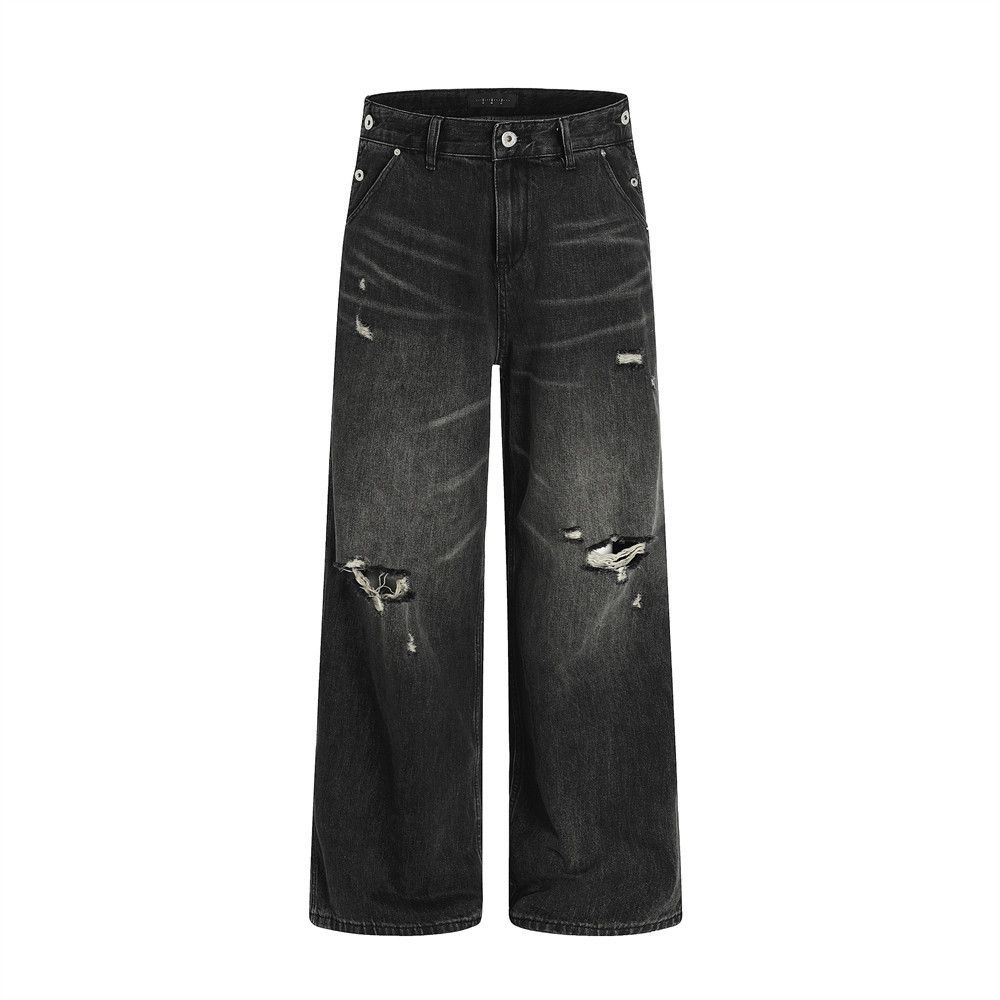 American retro washed distressed men's ripped jeans