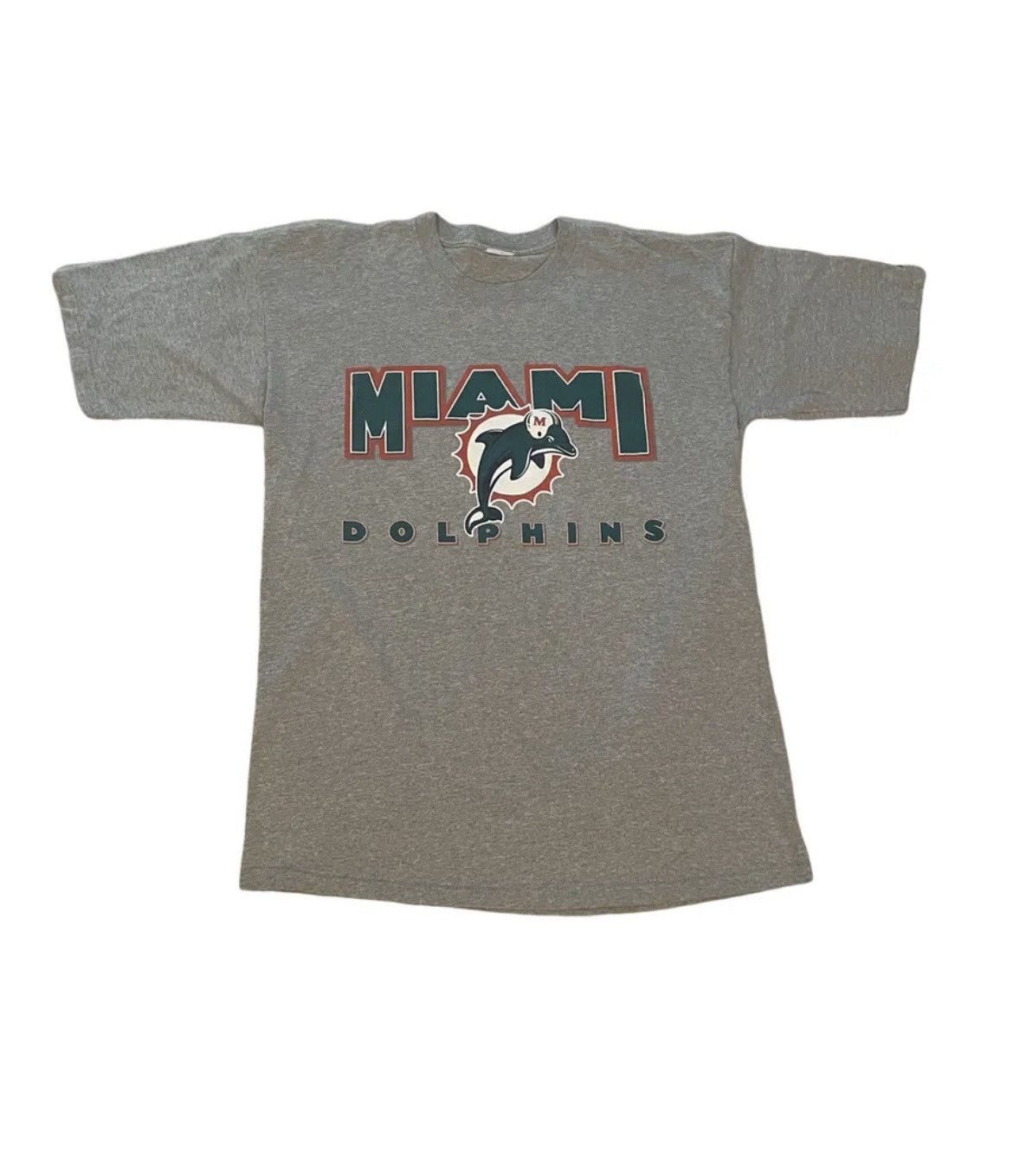 Vintage Miami Dolphins T Shirt Mens L Grey Bulletin Athletic 90s Baseball