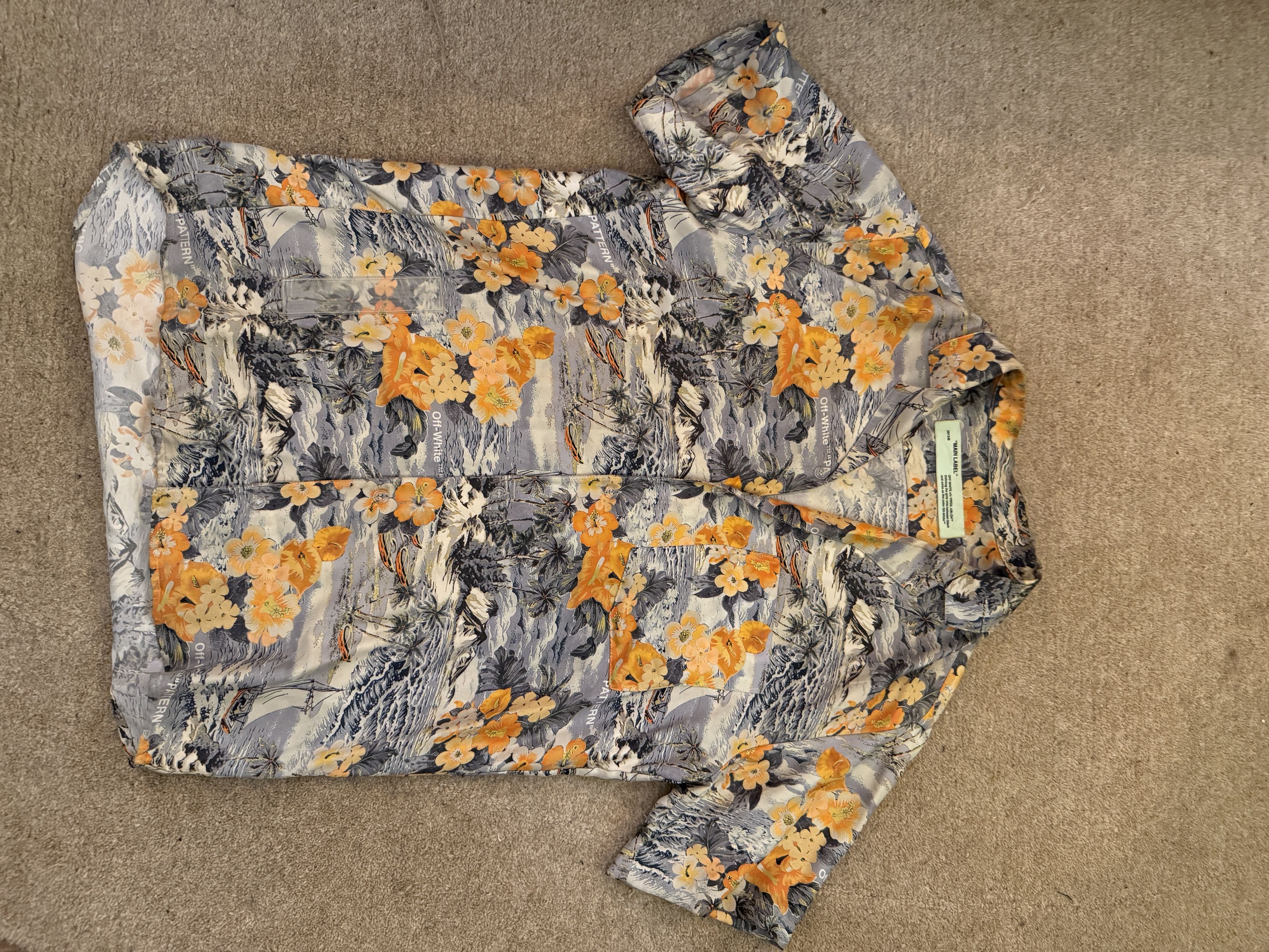 Off-White Off-White Silk Hawaiian Shirt Grey Orange Size US M / EU 48-50 / 2 - 1 Thumbnail
