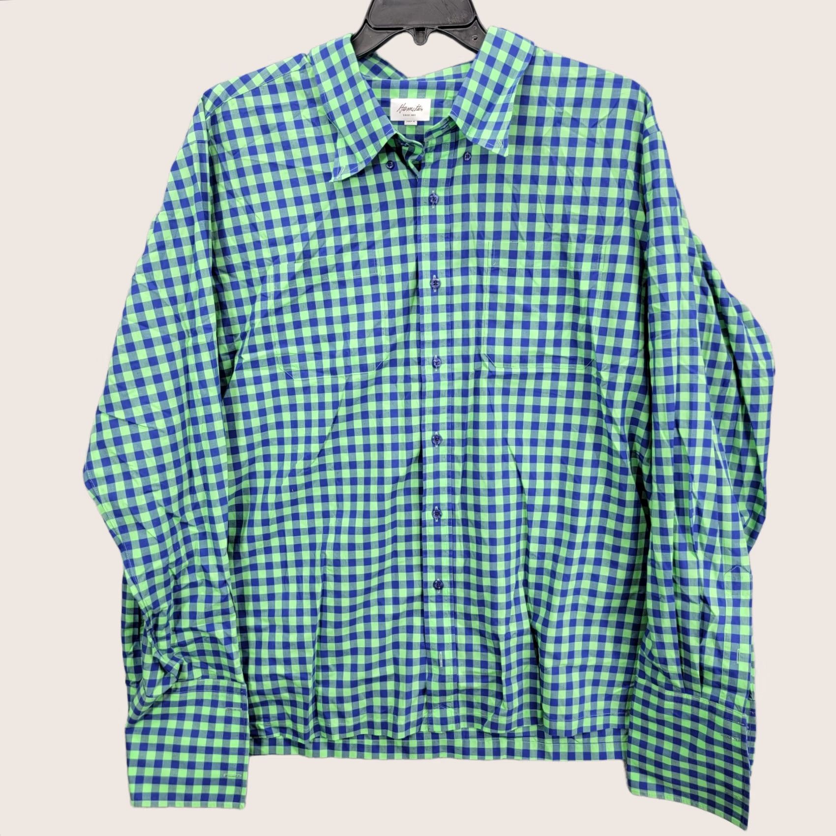 Hamilton Hamilton 1883 Shirt Adult 2XL Button Up check dress shirt green blue Size 48R - 1 Thumbnail